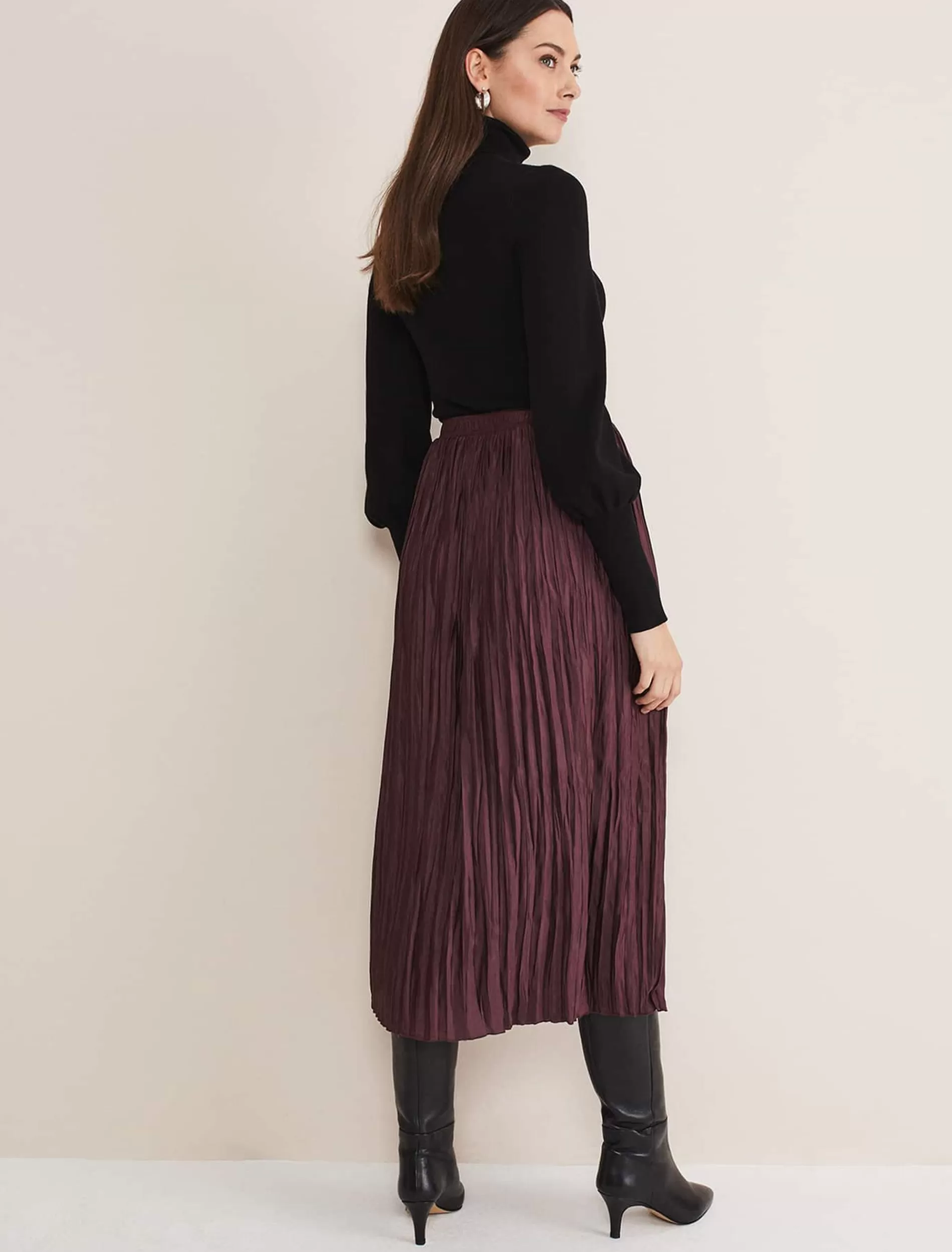 Phase Eight Kate Plisse Midi Skirt Aubergine Online