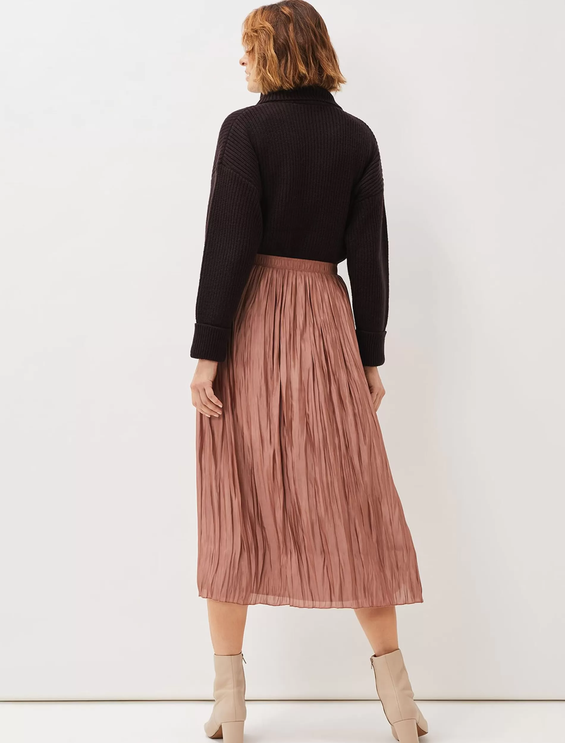 Phase Eight Kate Plisse Midi Skirt Mocha Clearance