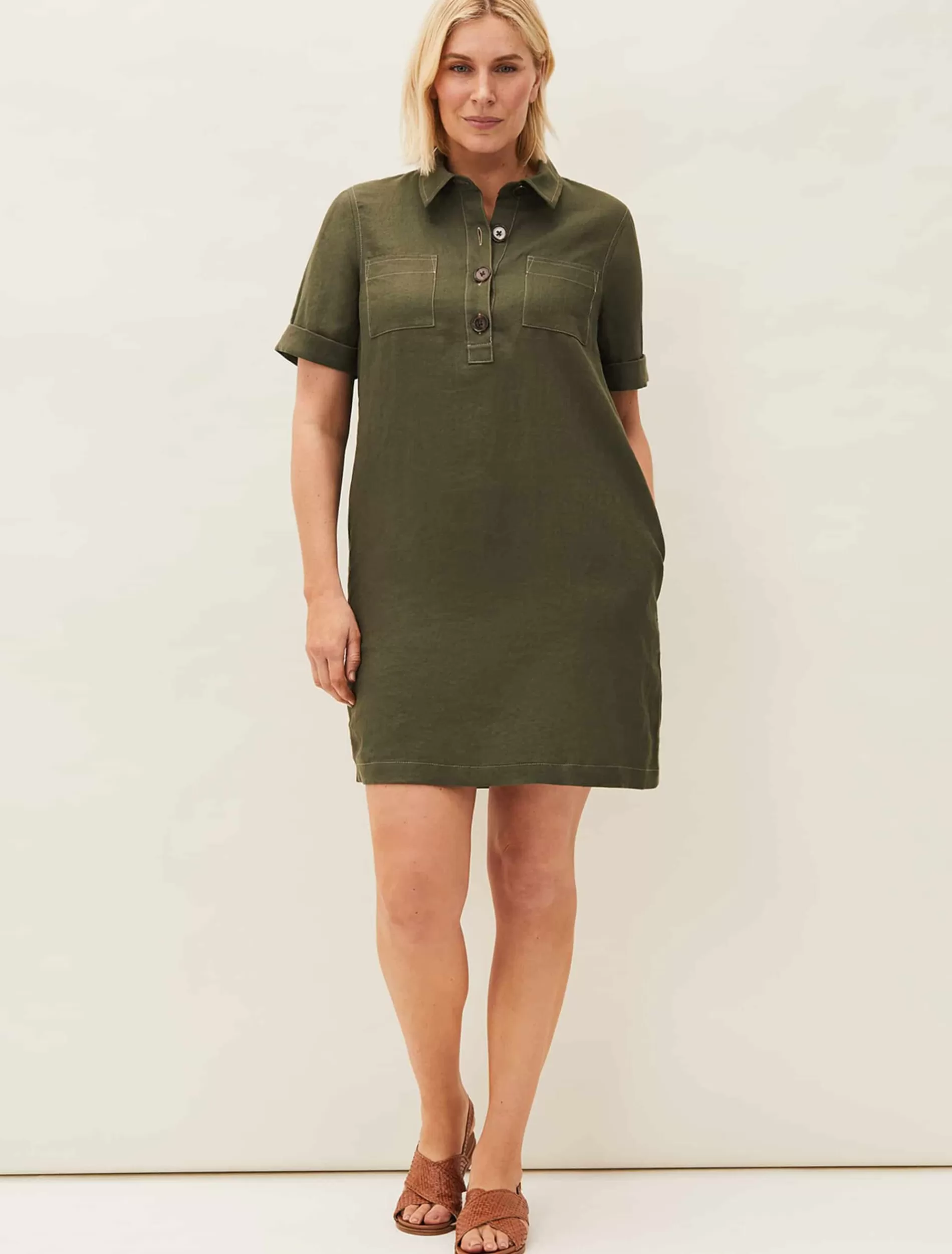 Phase Eight Kathy Linen Dress Khaki Hot