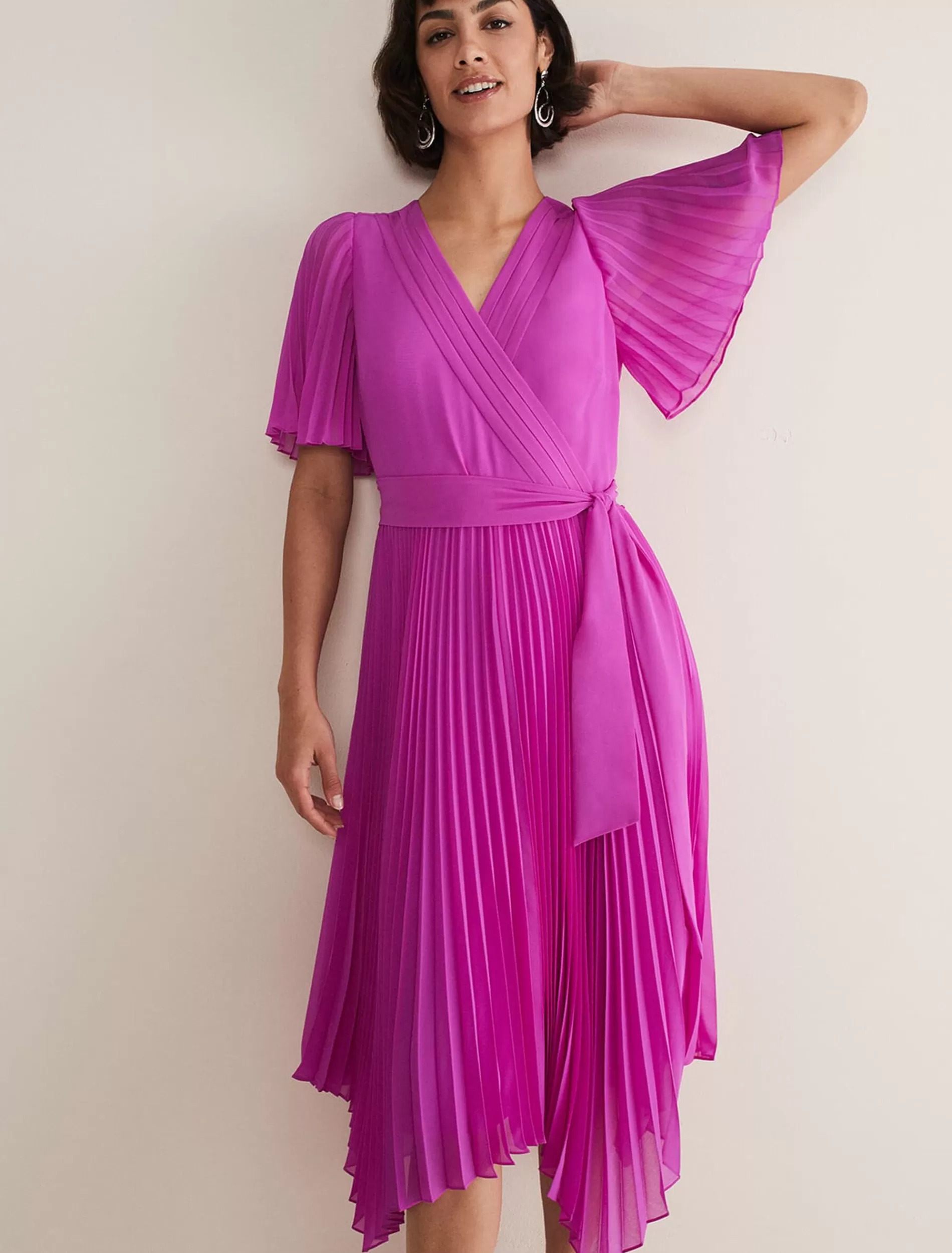 Phase Eight Kendall Pleated Midi Dress Fuschia Online