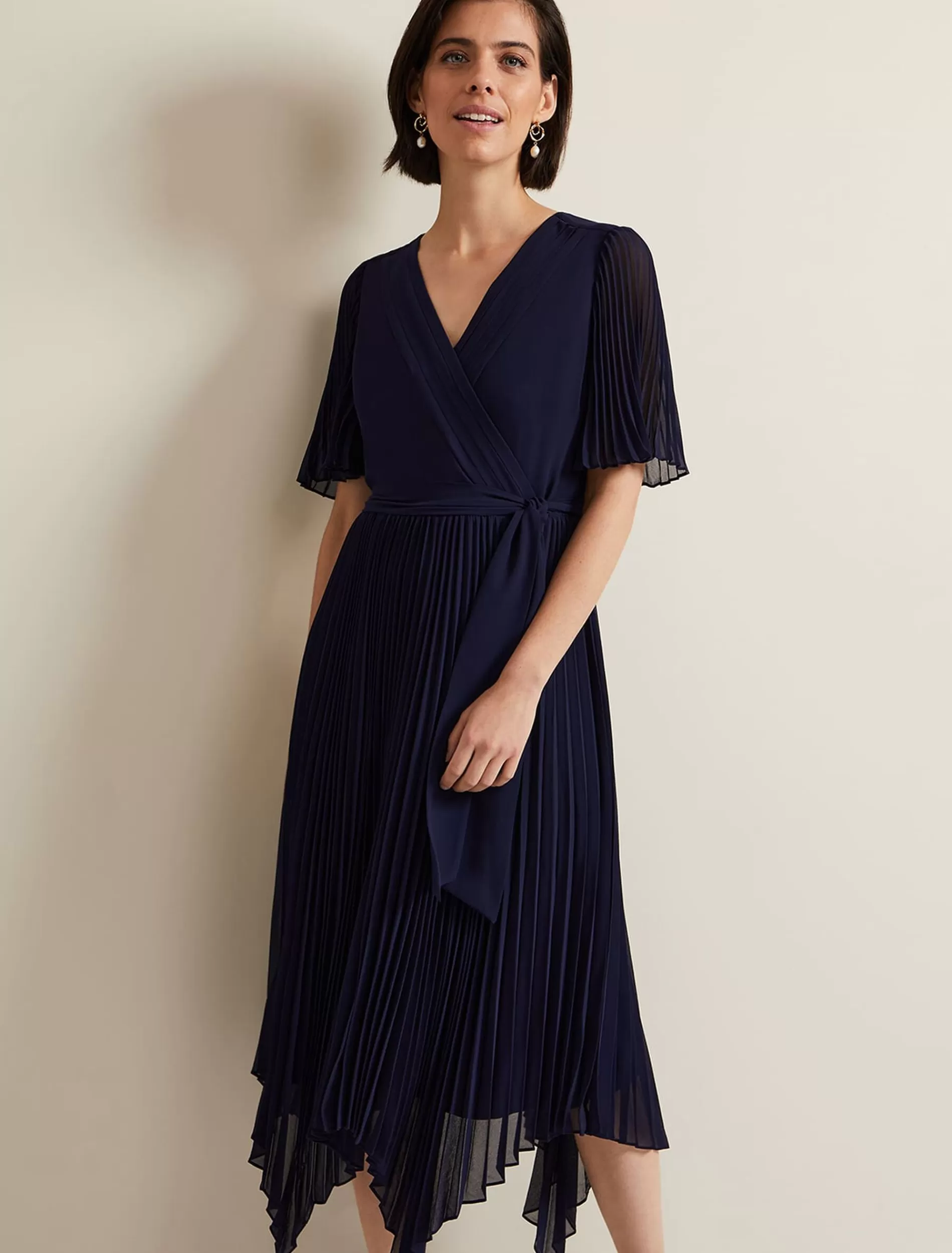 Phase Eight Kendall Pleated Midi Dress Navy Sale