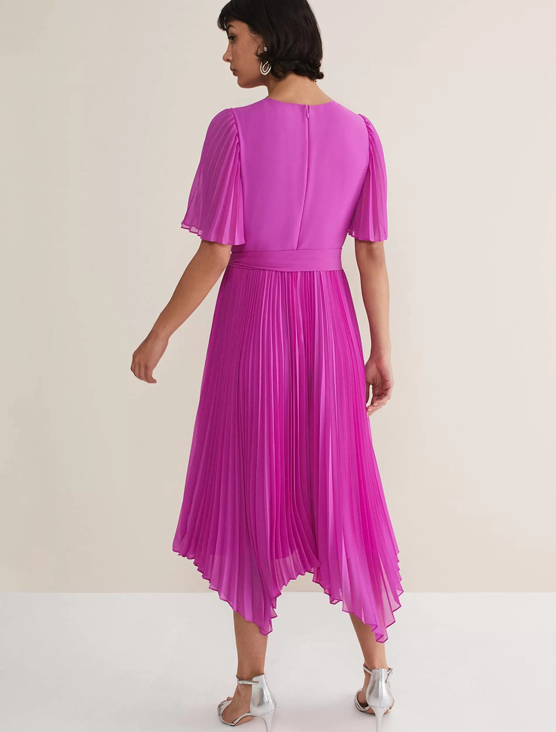 Phase Eight Kendall Pleated Midi Dress Fuschia Online