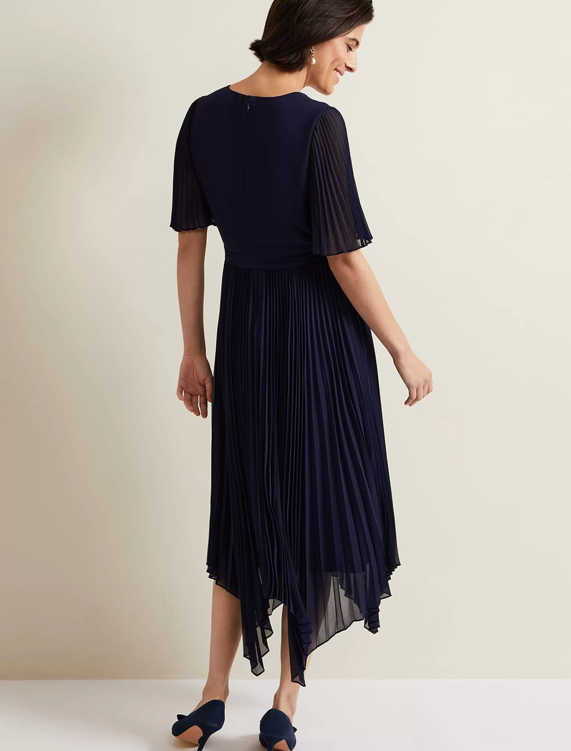 Phase Eight Kendall Pleated Midi Dress Navy Sale