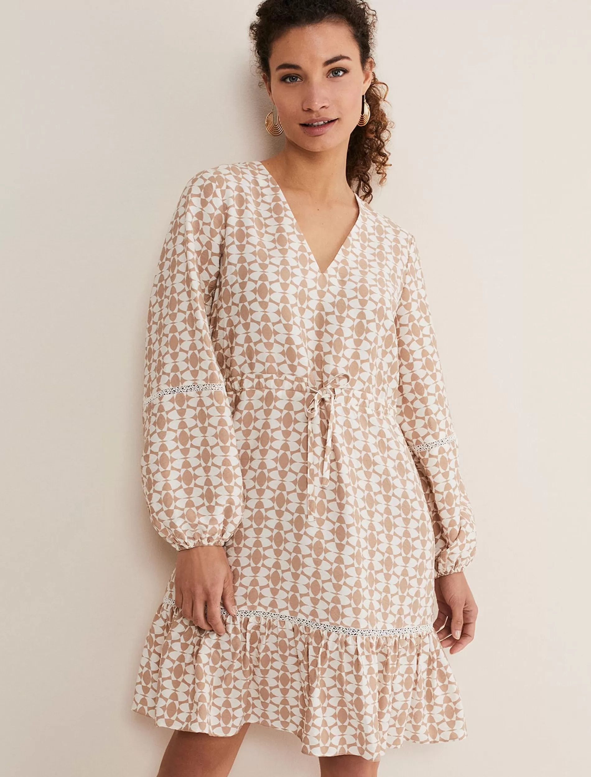 Phase Eight Kesia Geo Print Swing Dress Stone/Ivory Best