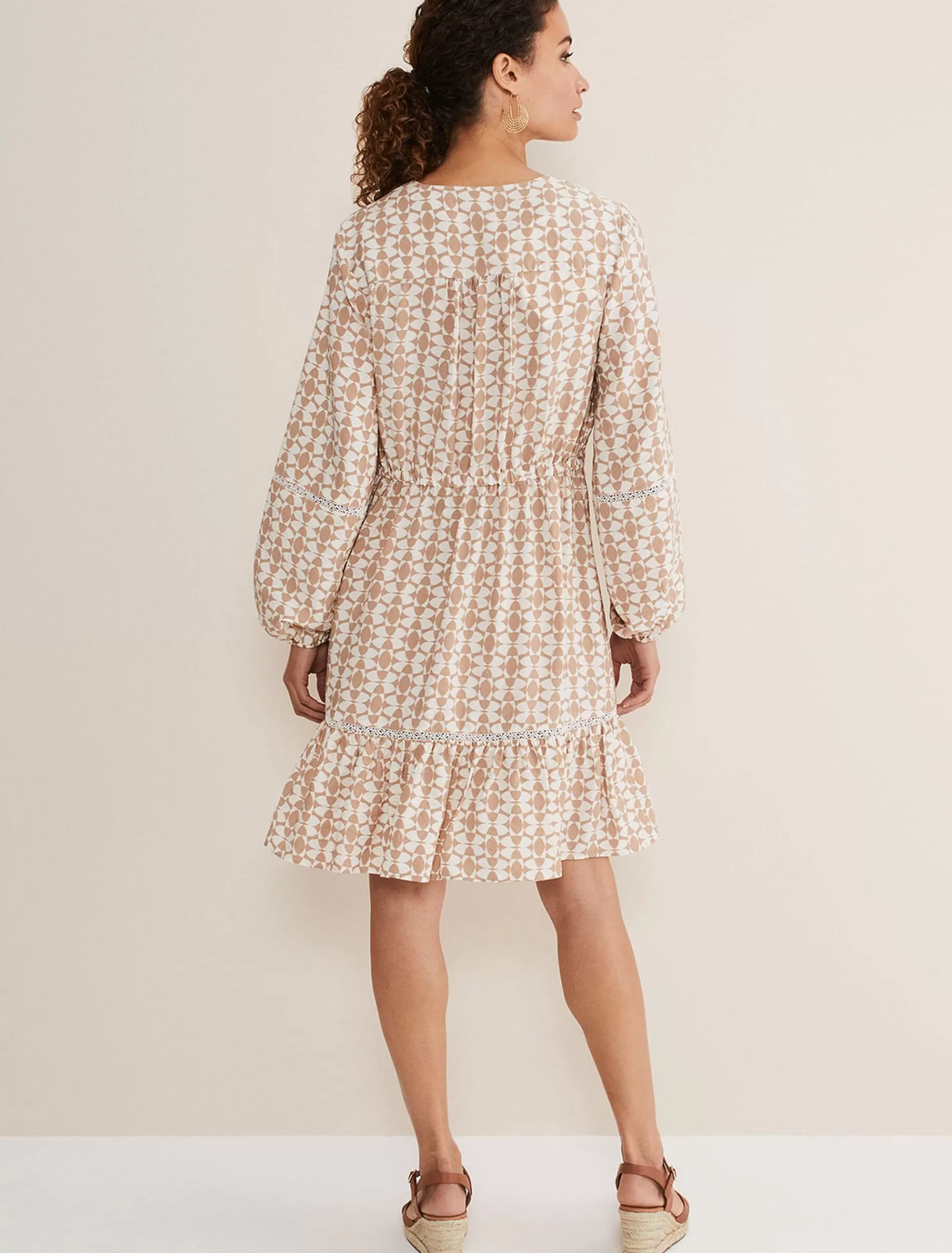 Phase Eight Kesia Geo Print Swing Dress Stone/Ivory Best