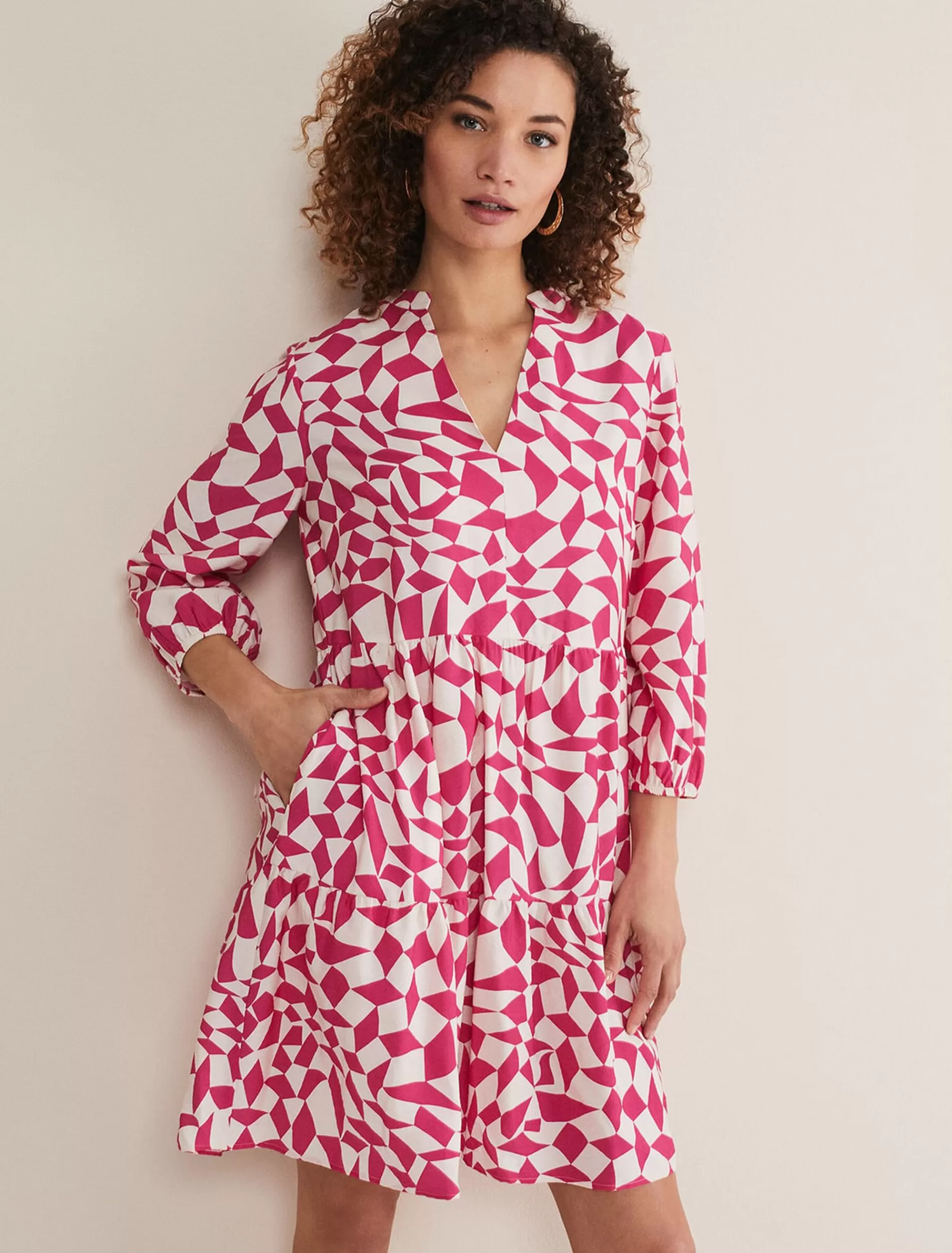 Phase Eight Kesia Geo Swing Dress Pink Cheap