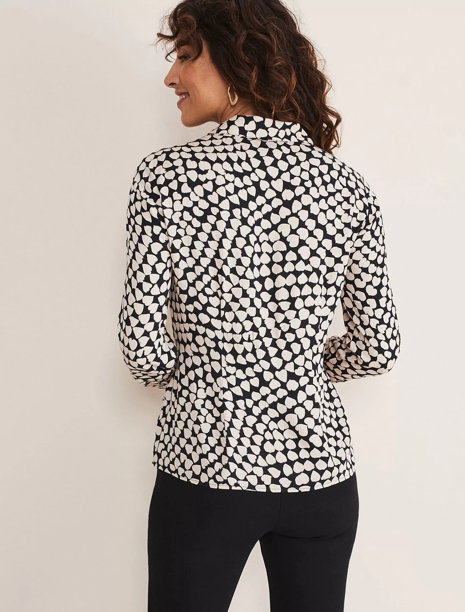 Phase Eight Kesia Ruched Front Heart Print Shirt Black/Camel Online