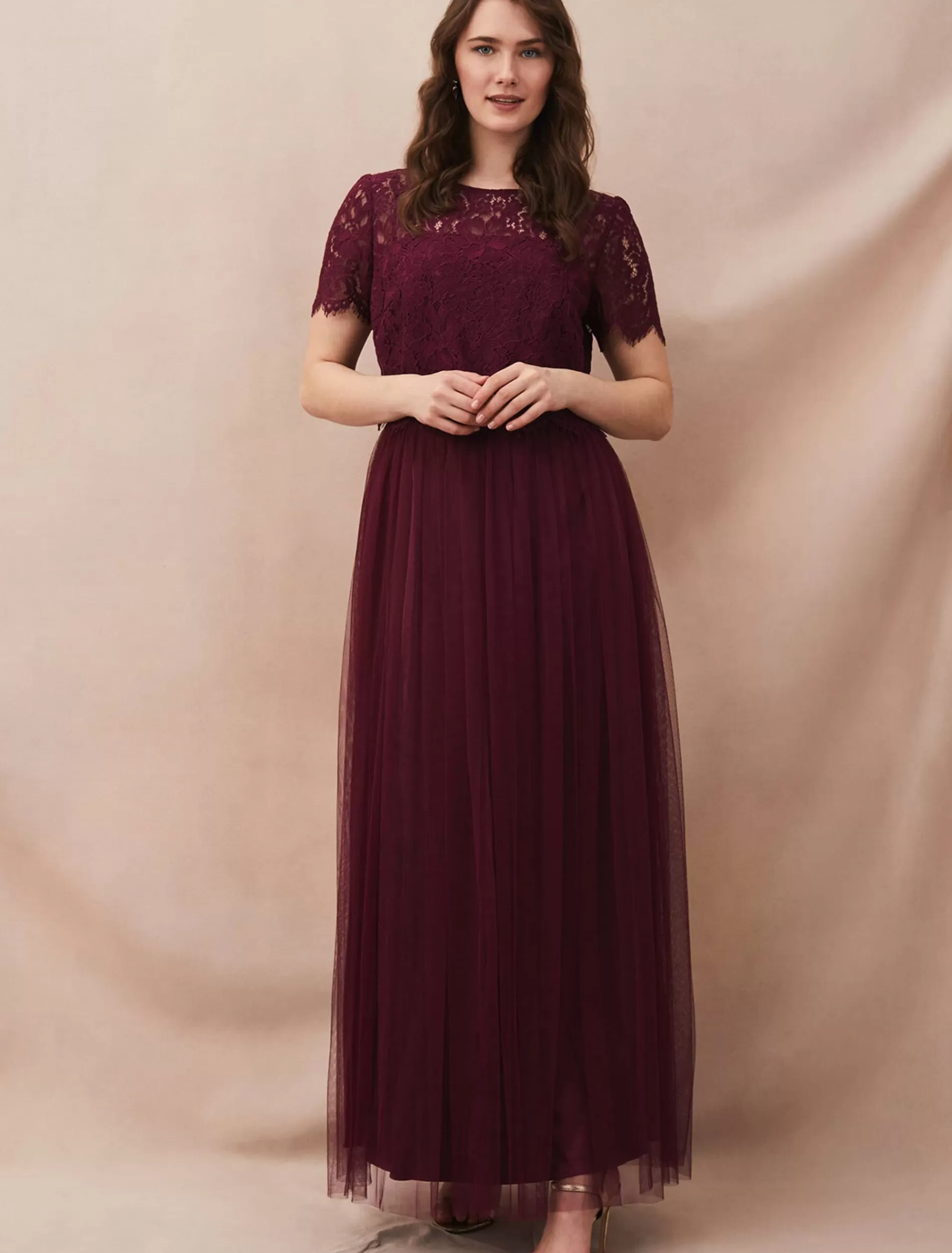 Phase Eight Kiera Lace Tulle Maxi Dress Berry Online