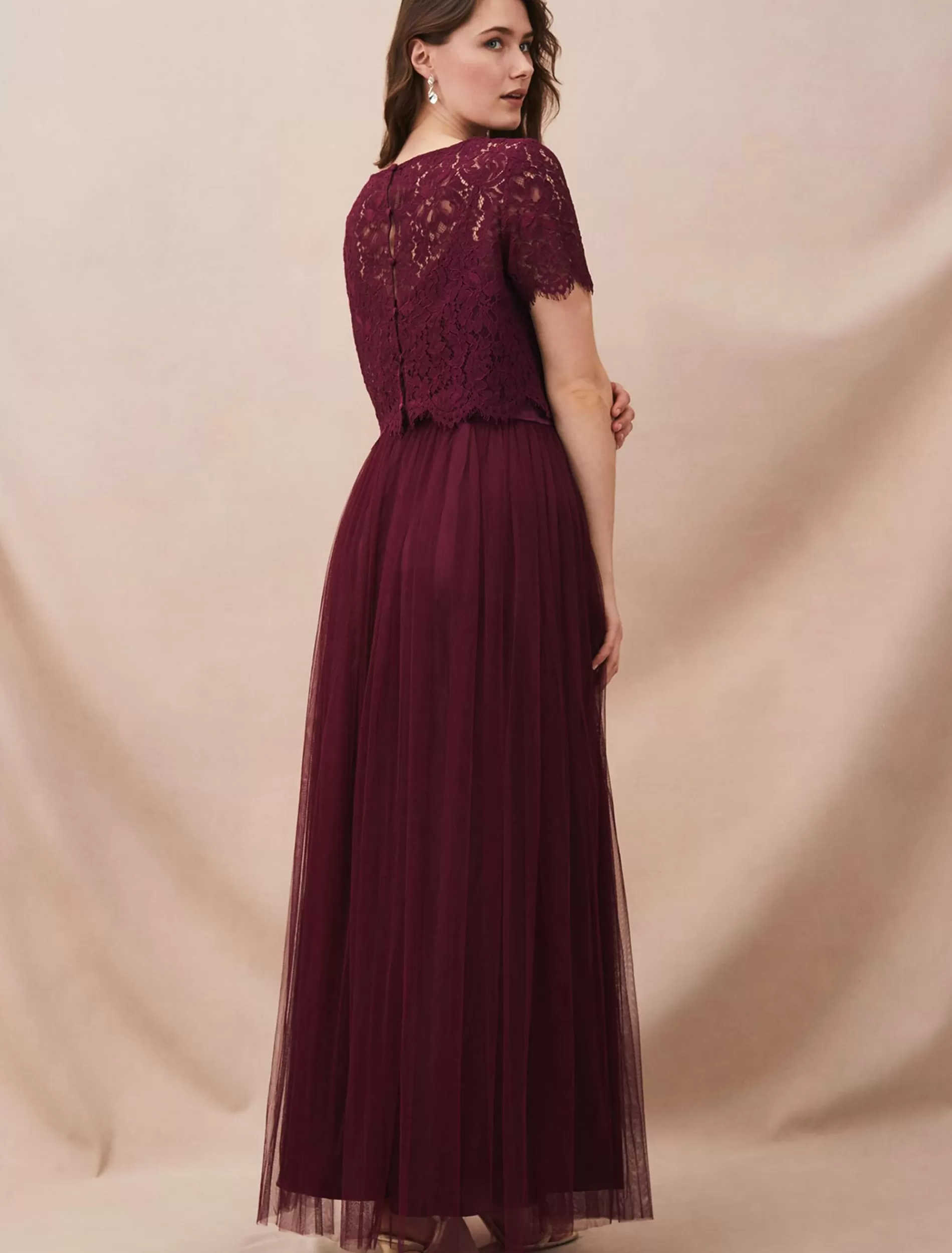 Phase Eight Kiera Lace Tulle Maxi Dress Berry Online