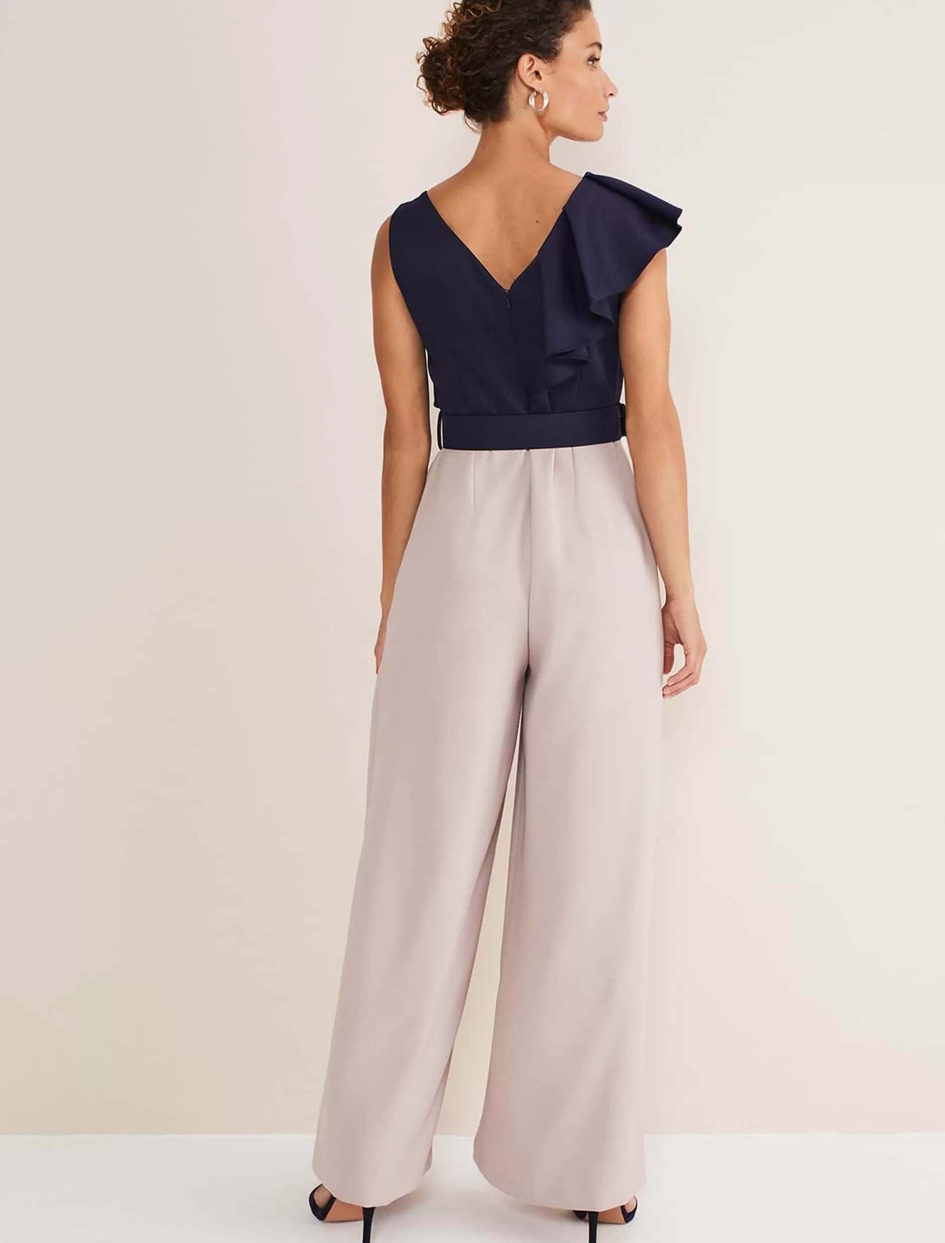 Phase Eight Kimberley Frill Jumpsuit Perussian Blue/Taupe Best