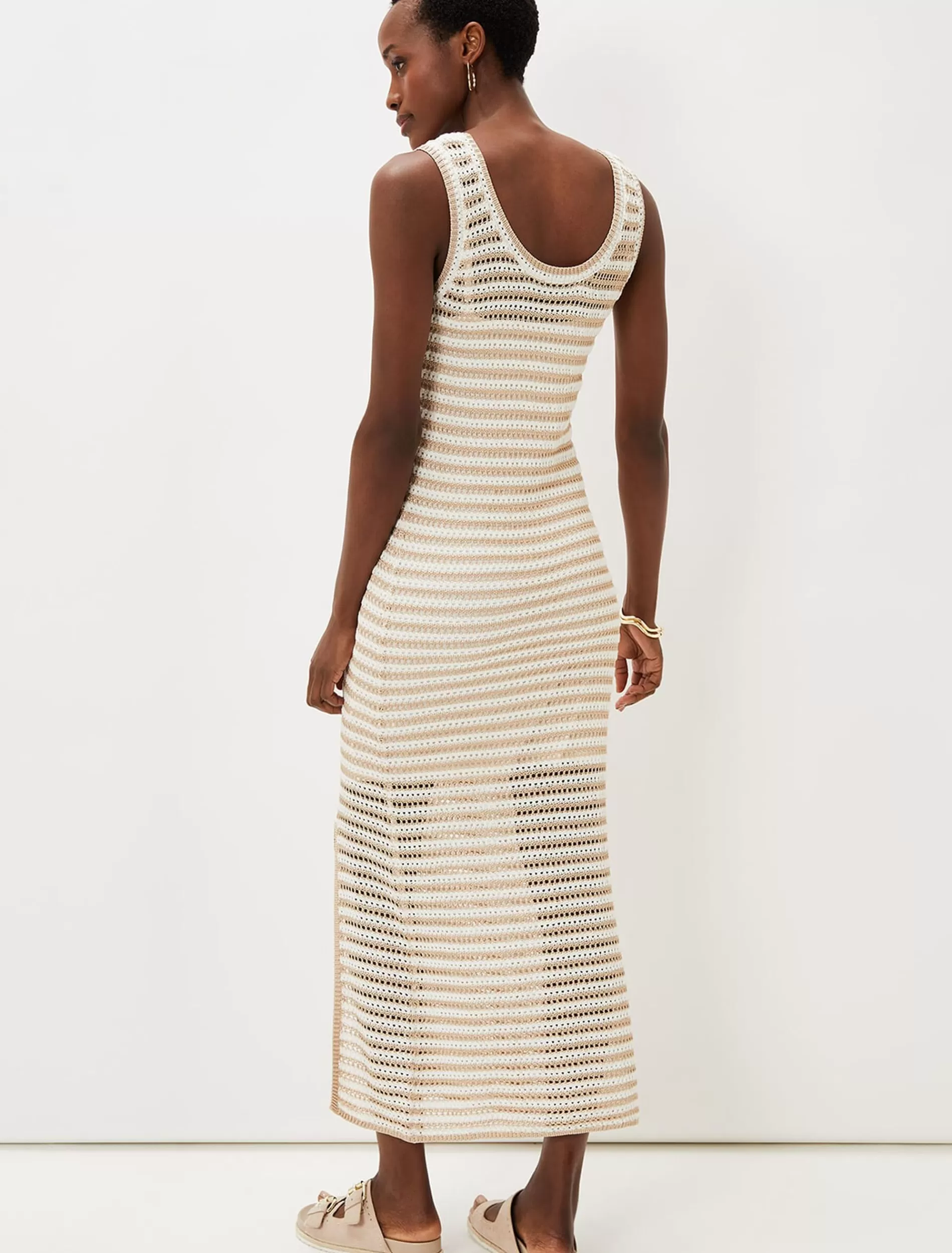 Phase Eight Kimmy Crochet Stripe Maxi Dress Stone/Ivory New