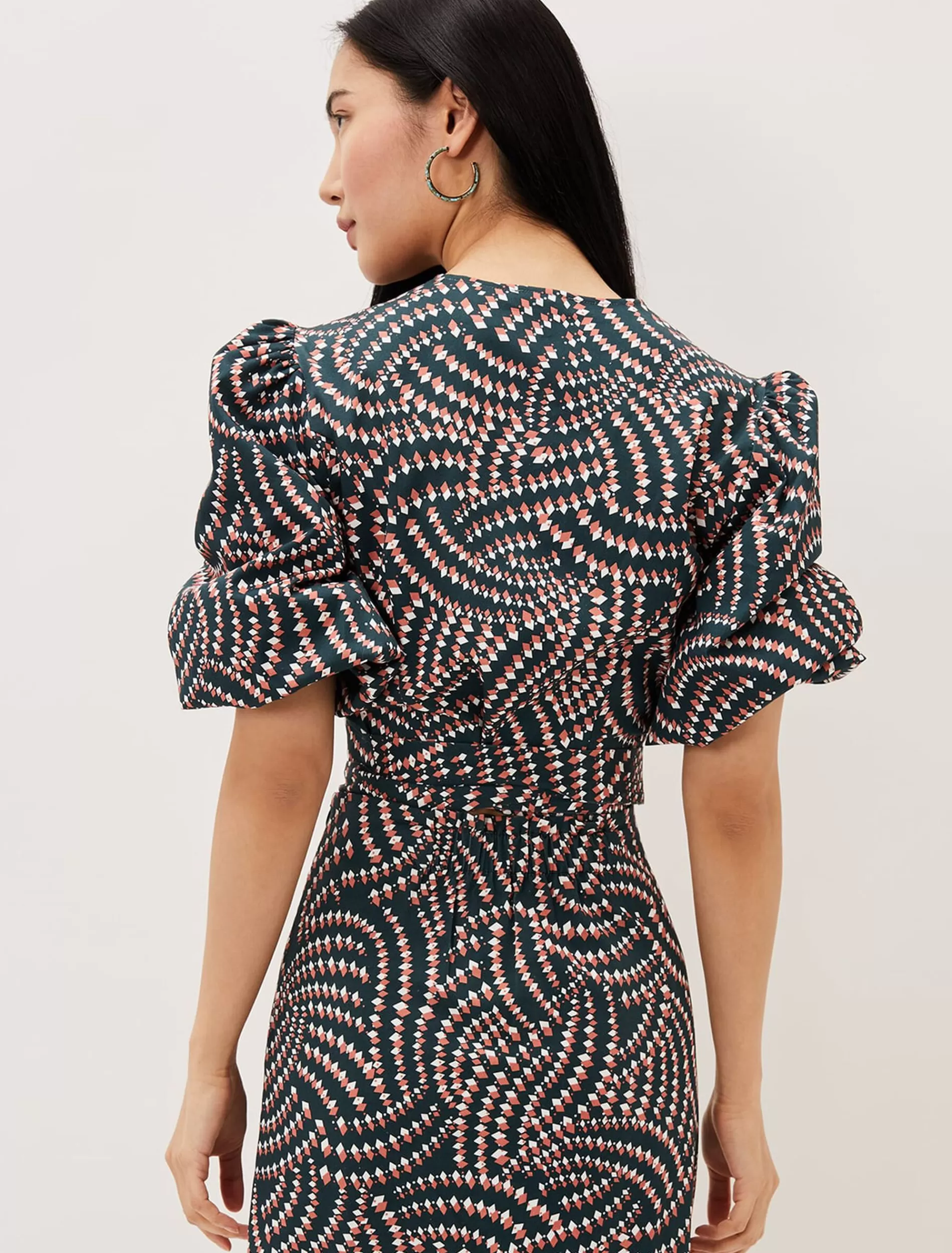 Phase Eight Kiri Co-Ord Geo Metric Blouse Ocean/ Coral Fashion