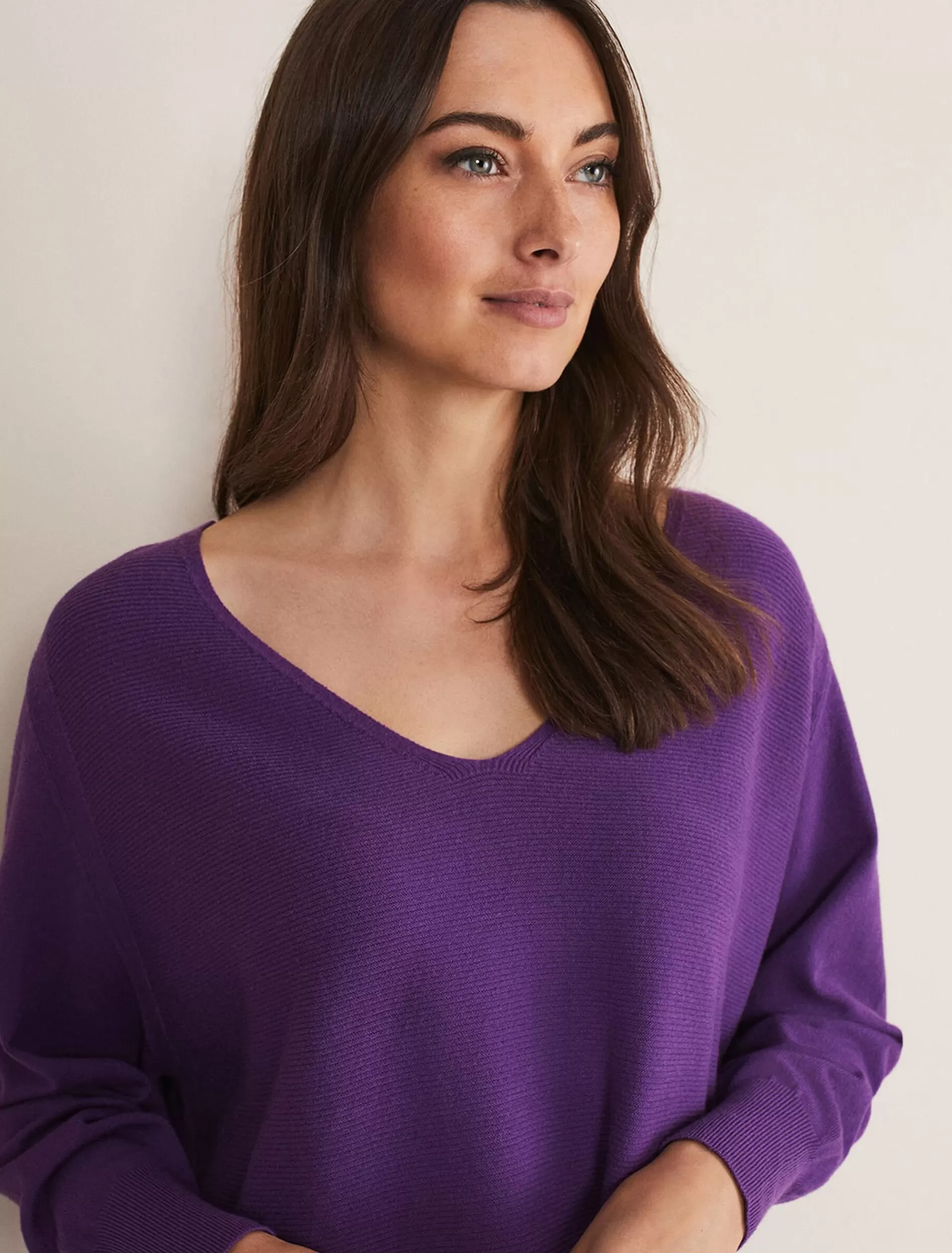Phase Eight Kirste Textured Fine Knit V-Neck Jumper Bright Purple Online