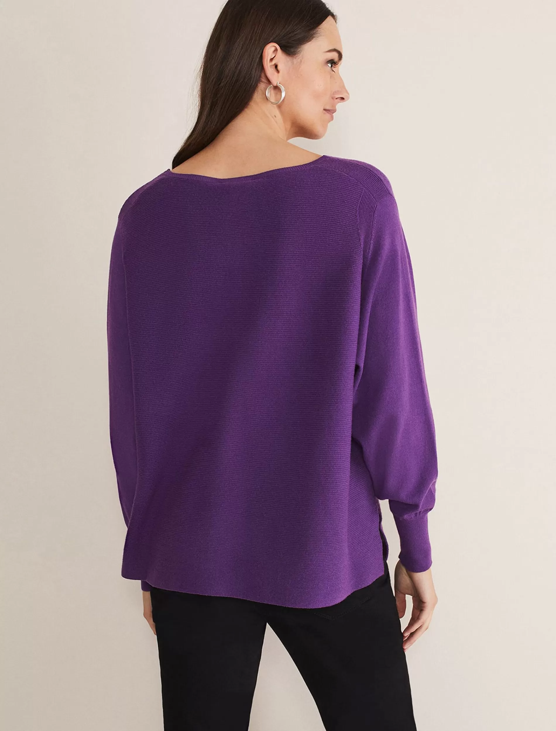 Phase Eight Kirste Textured Fine Knit V-Neck Jumper Bright Purple Online