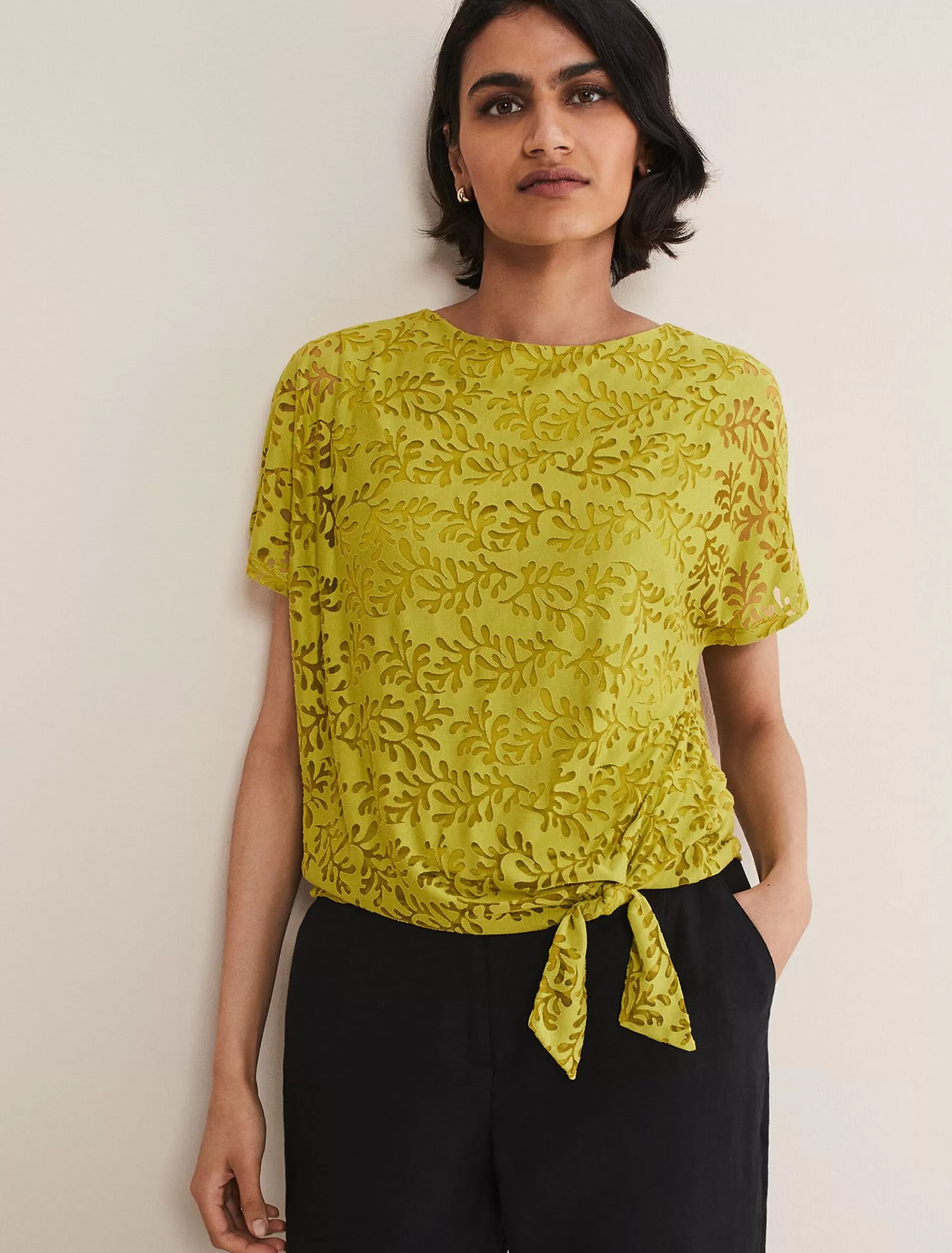 Phase Eight Kirstin Leaf Burnout Top Olive Cheap