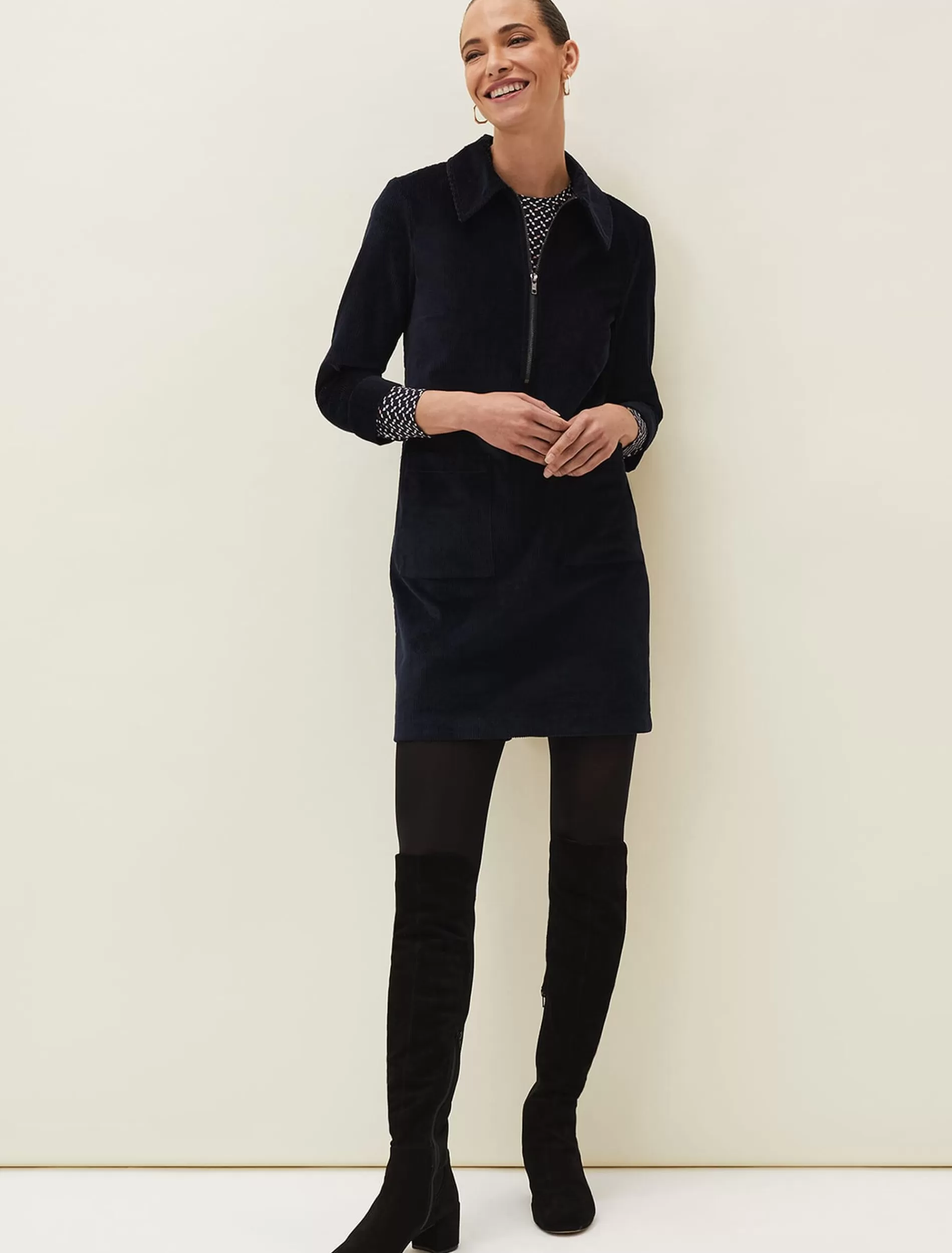 Phase Eight Kirsty Corduroy Zip Front Dress Navy Fashion