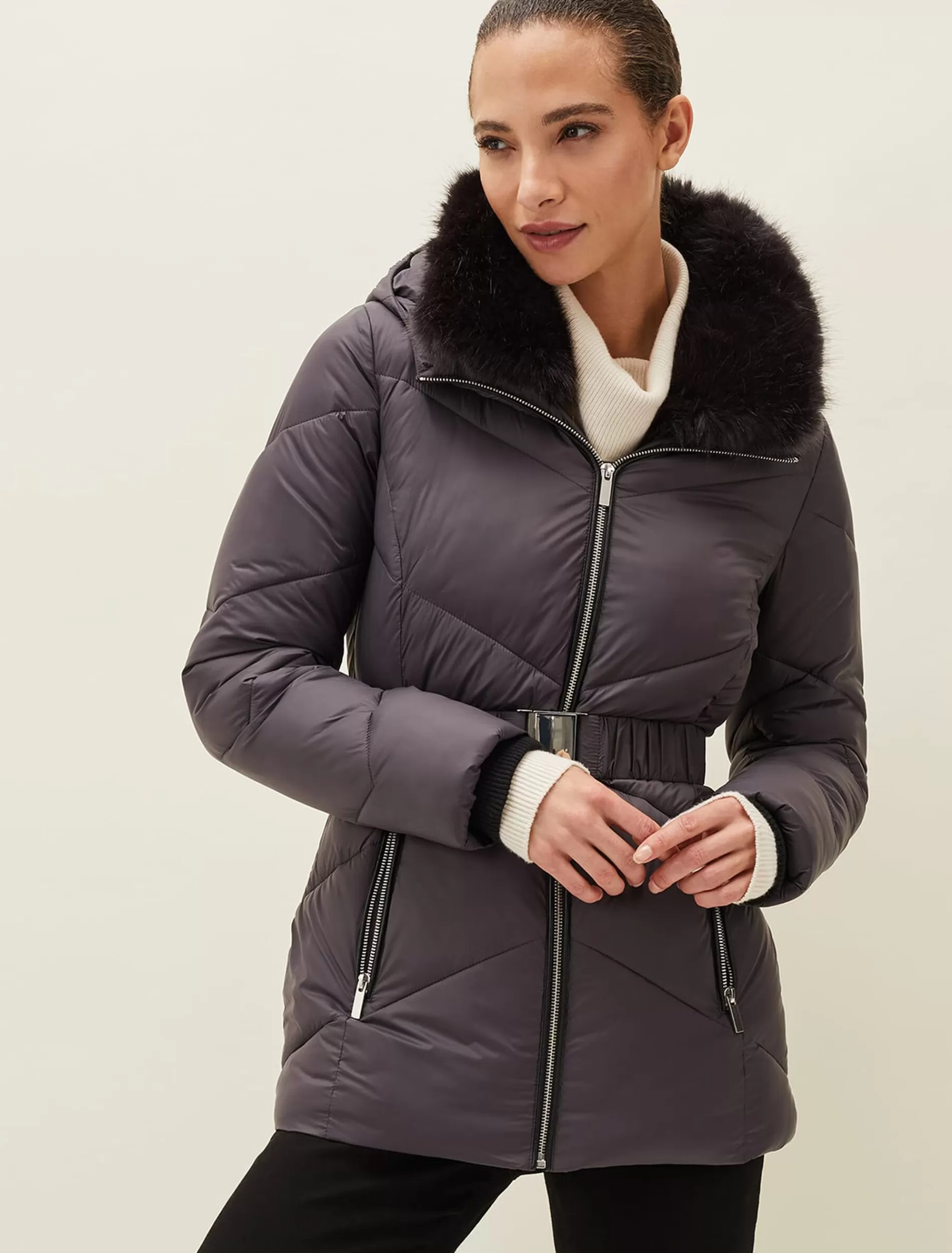 Phase Eight Krissy Short High Shine Puffer Coat Pewter Shop