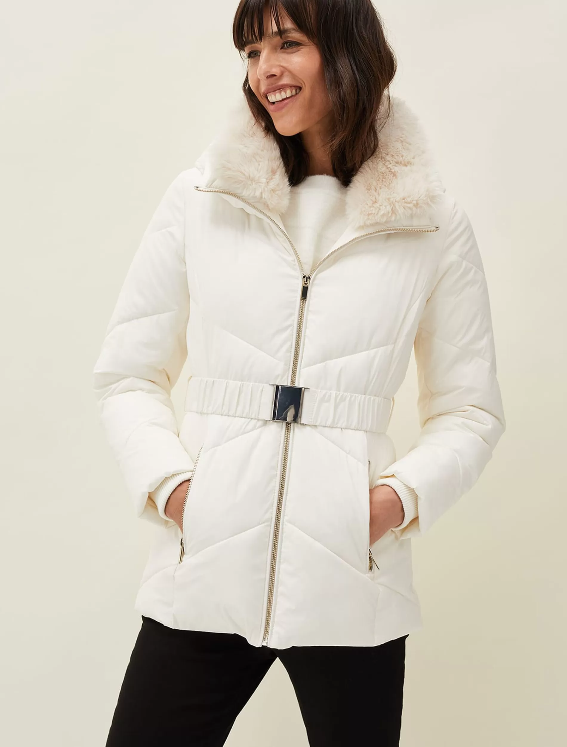 Phase Eight Krissy Short High Shine Puffer Coat Winter White Cheap