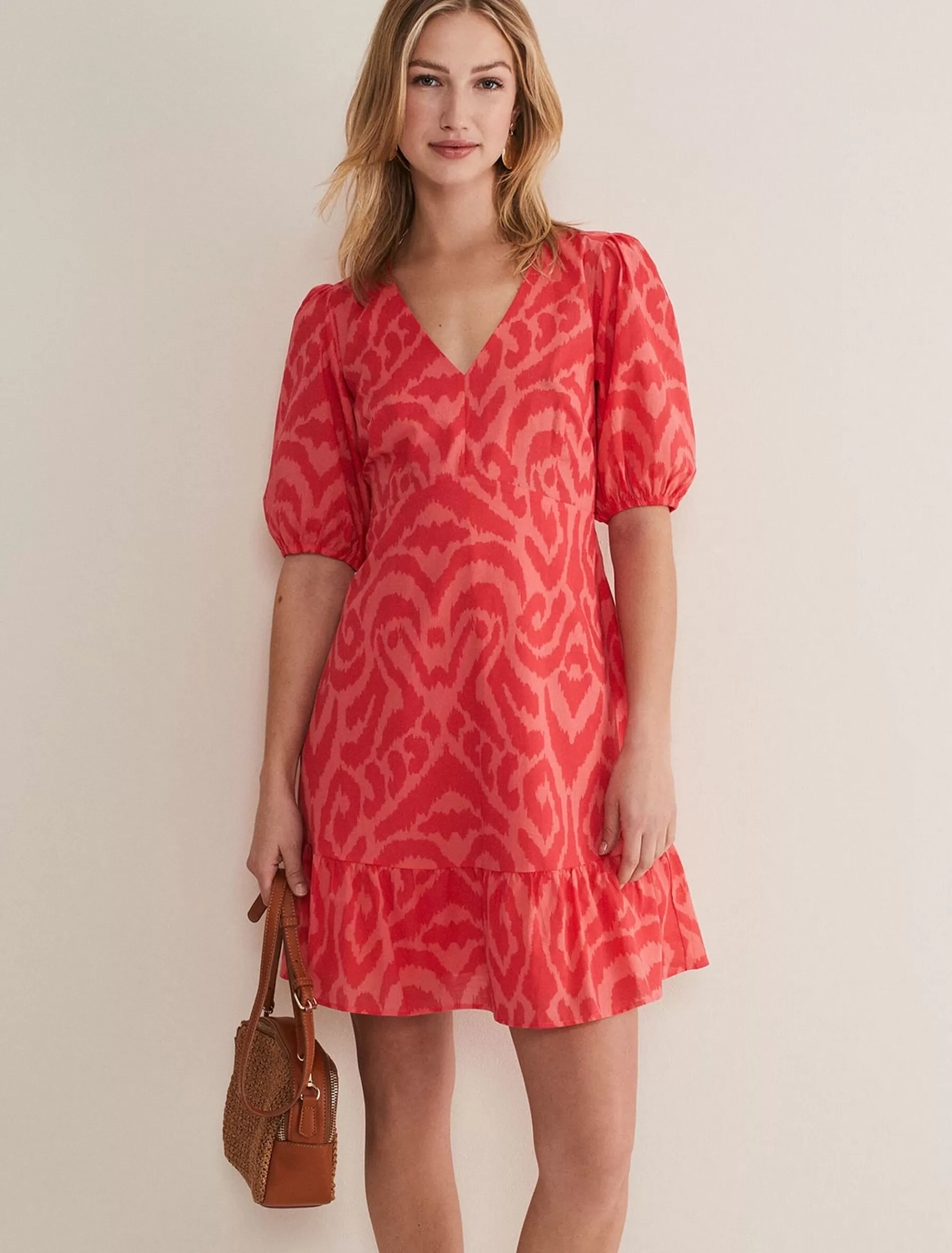 Phase Eight Krystal Cotton Abstract Mini Dress Pink/Red Fashion