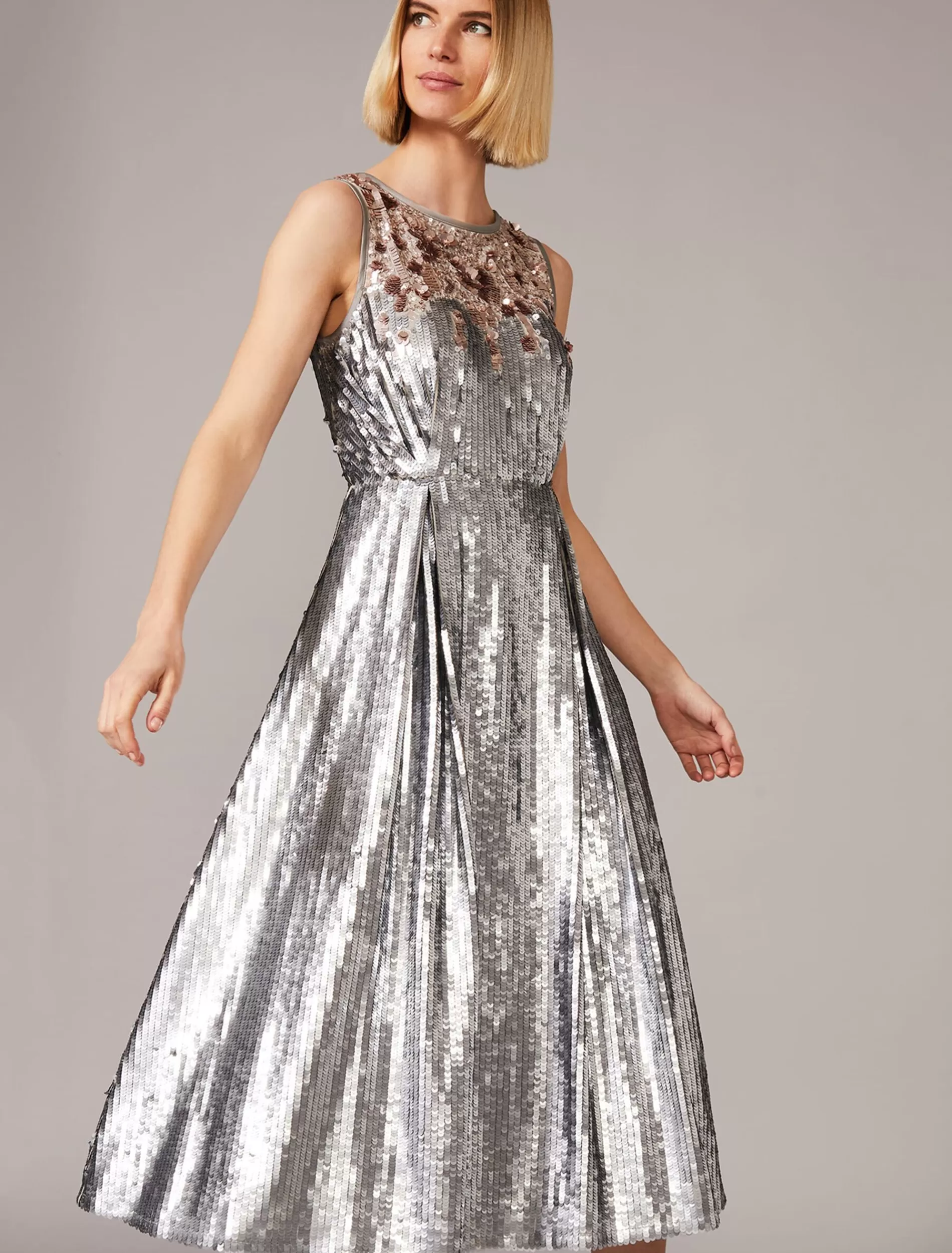 Phase Eight Lainey Shimmer Sequin Midi Dress Silver Sale