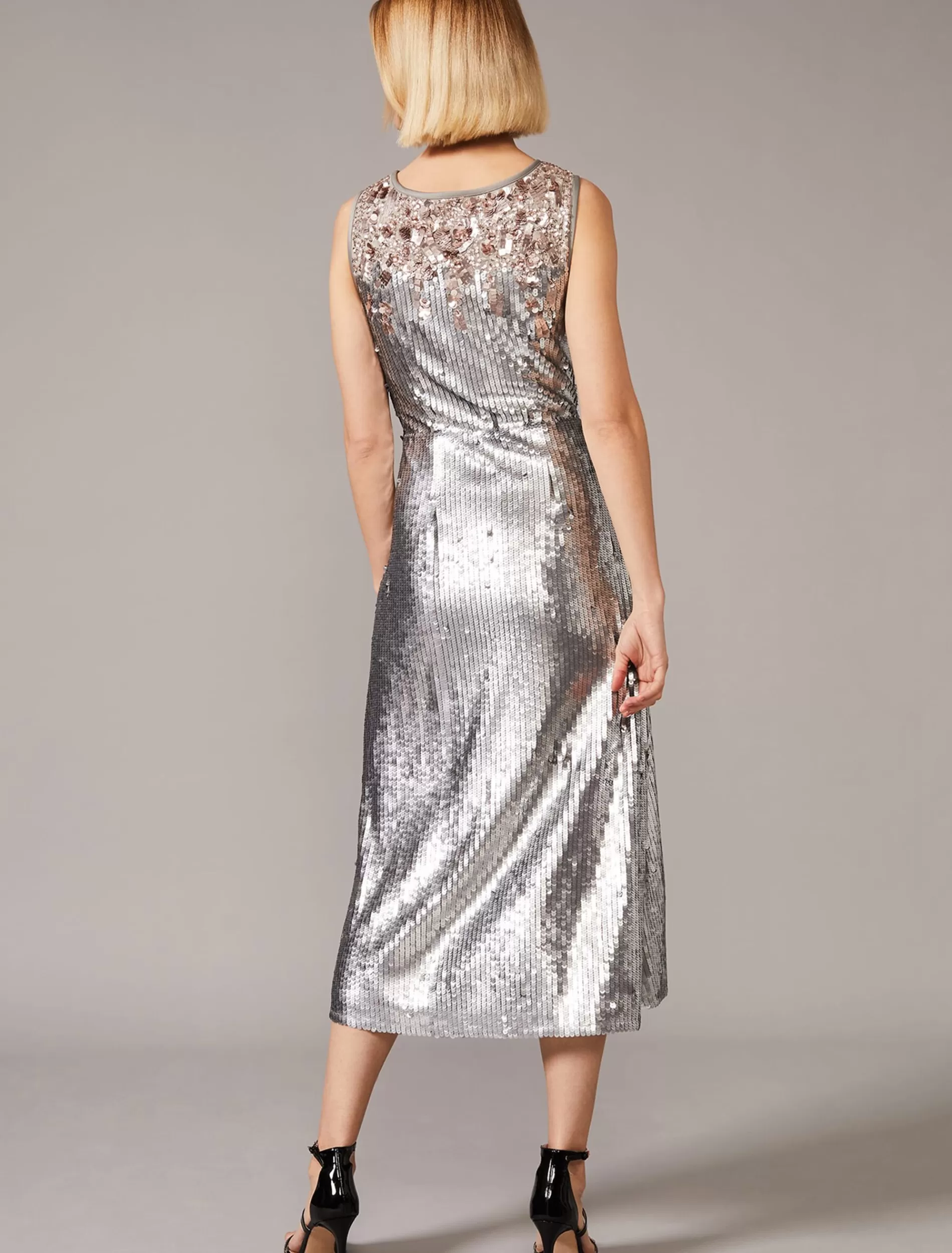 Phase Eight Lainey Shimmer Sequin Midi Dress Silver Sale