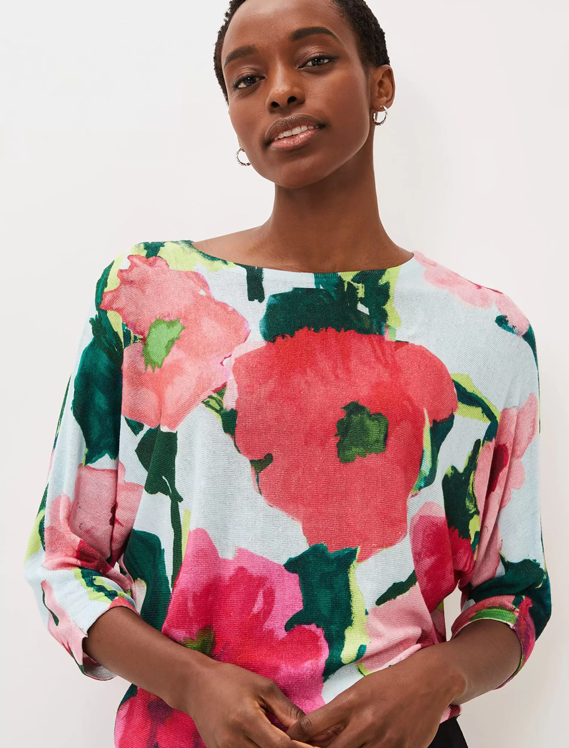 Phase Eight Lanan Linen Floral Jumper Pale Blue Clearance
