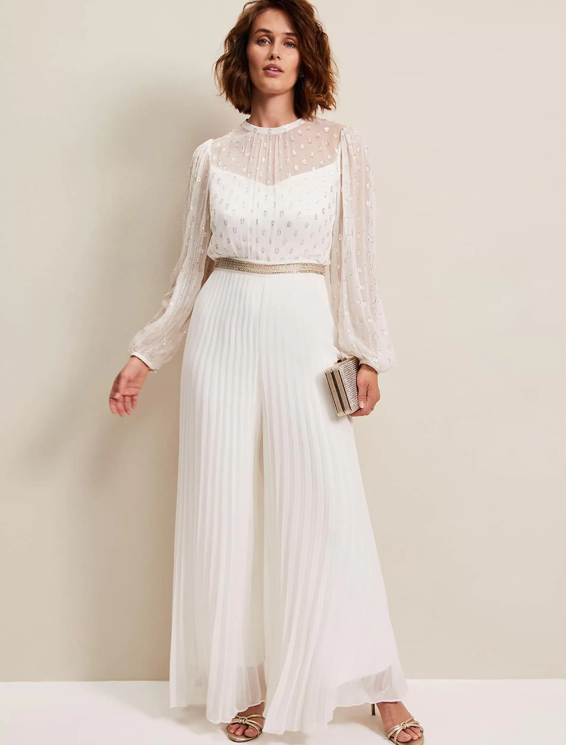 Phase Eight Larissa Pleated Jumpsuit Ivory Cheap