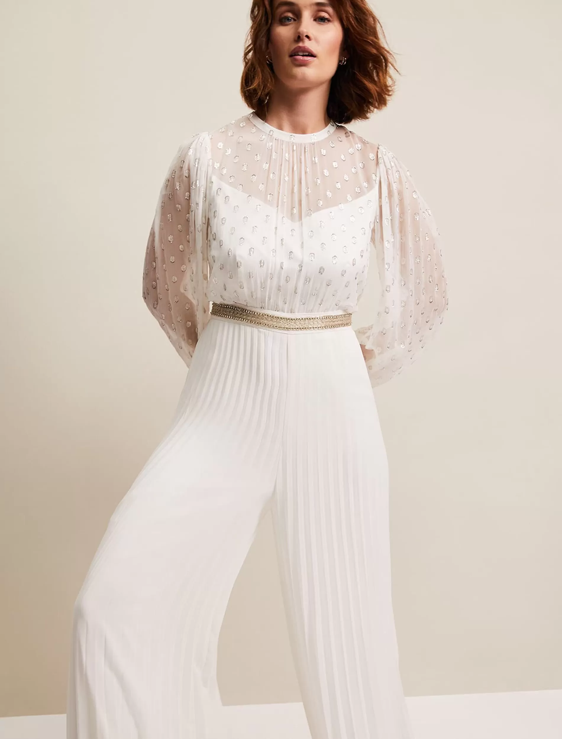 Phase Eight Larissa Pleated Jumpsuit Ivory Cheap