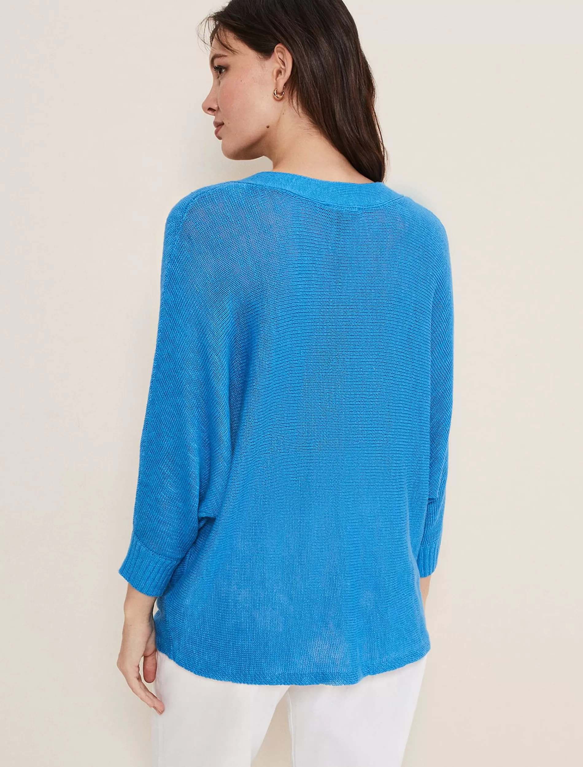 Phase Eight Larol Linen V Neck Knit Blue Clearance