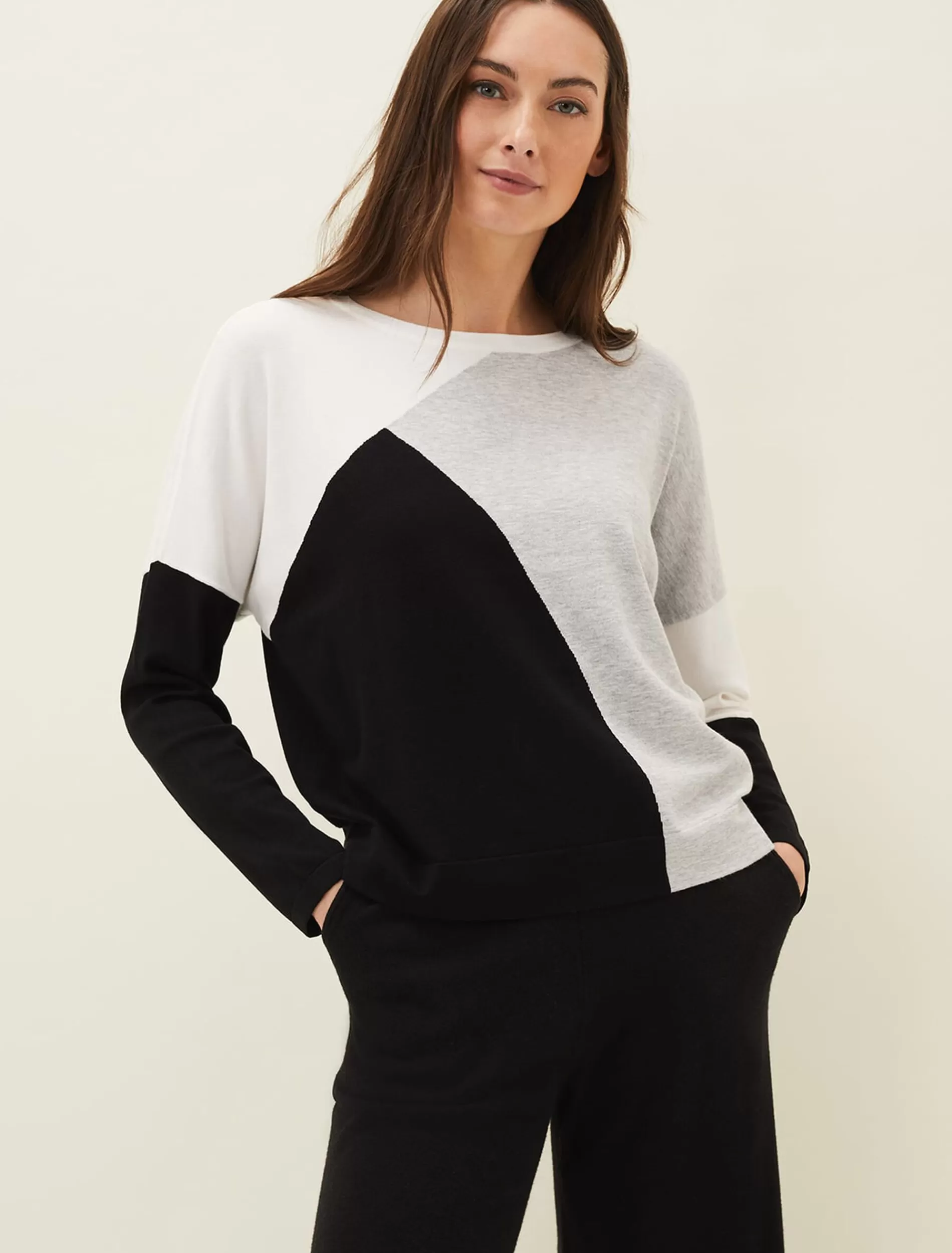 Phase Eight Laura Colourblock Fine Knit Jumper Silver Grey Best