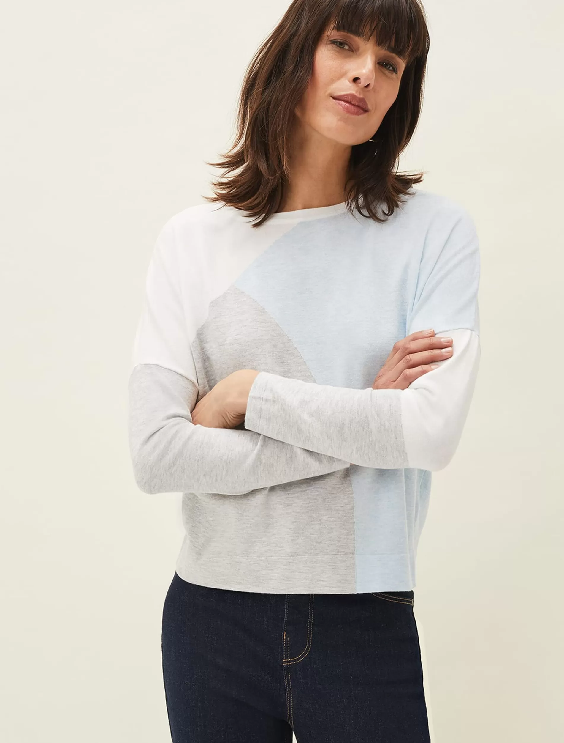 Phase Eight Laura Colourblock Intarsia Jumper Pale Blue Shop