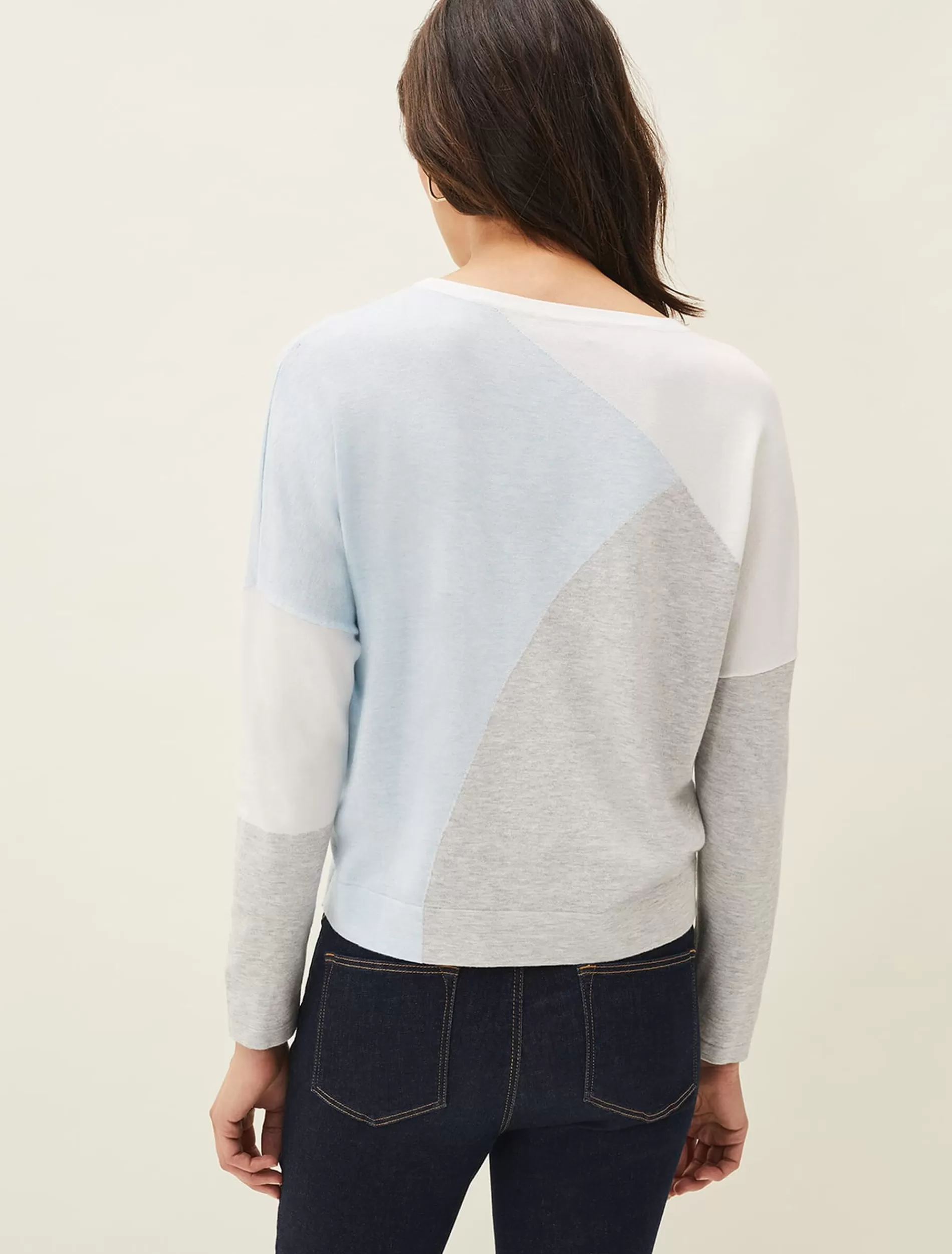 Phase Eight Laura Colourblock Intarsia Jumper Pale Blue Shop