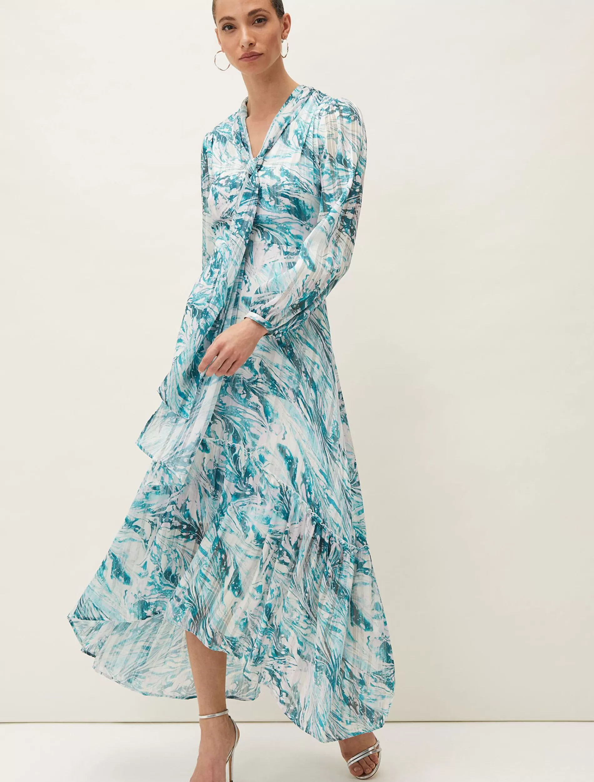 Phase Eight Lauretta Abstract Print Maxi Dress Aquamarine/Ecru Fashion