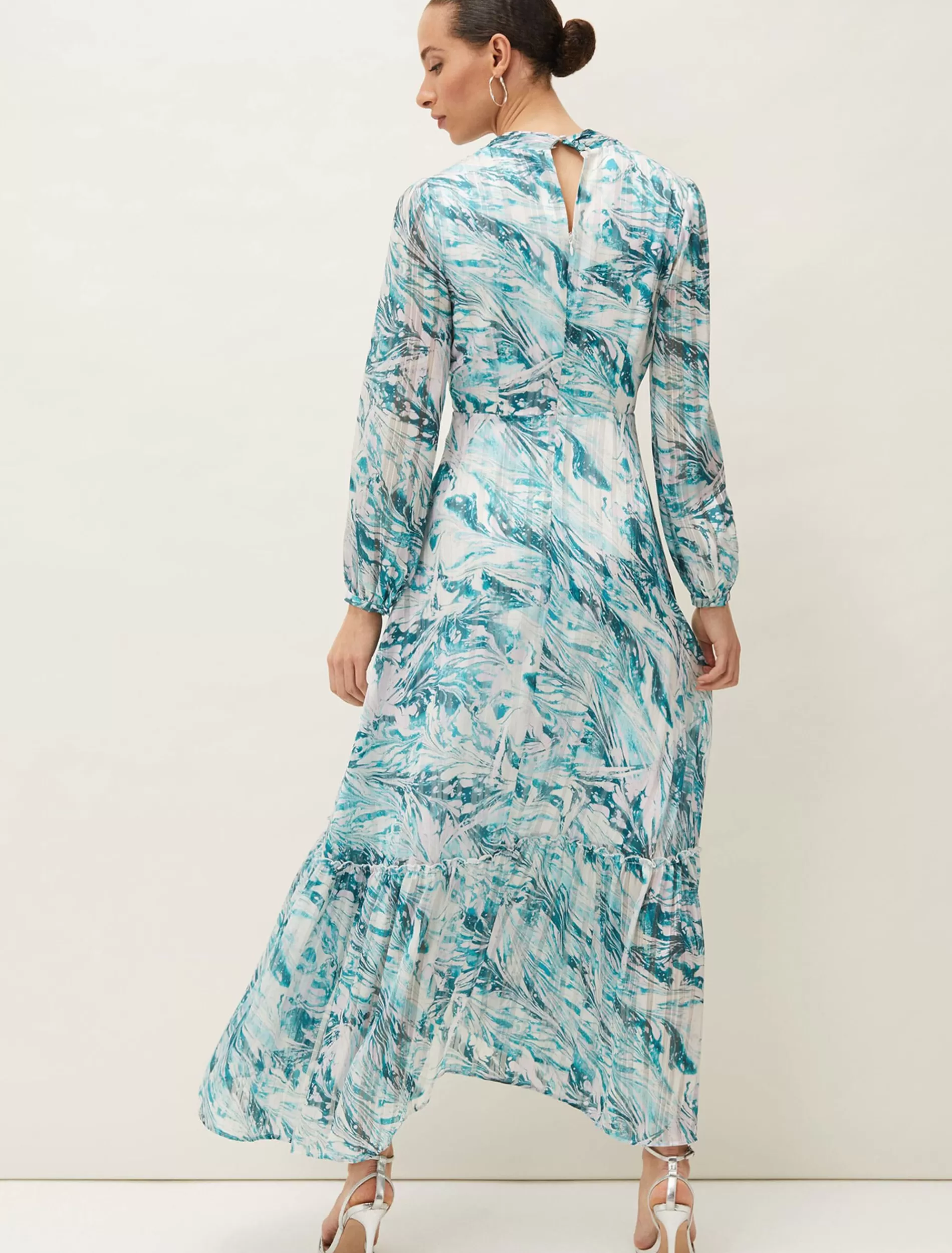 Phase Eight Lauretta Abstract Print Maxi Dress Aquamarine/Ecru Fashion