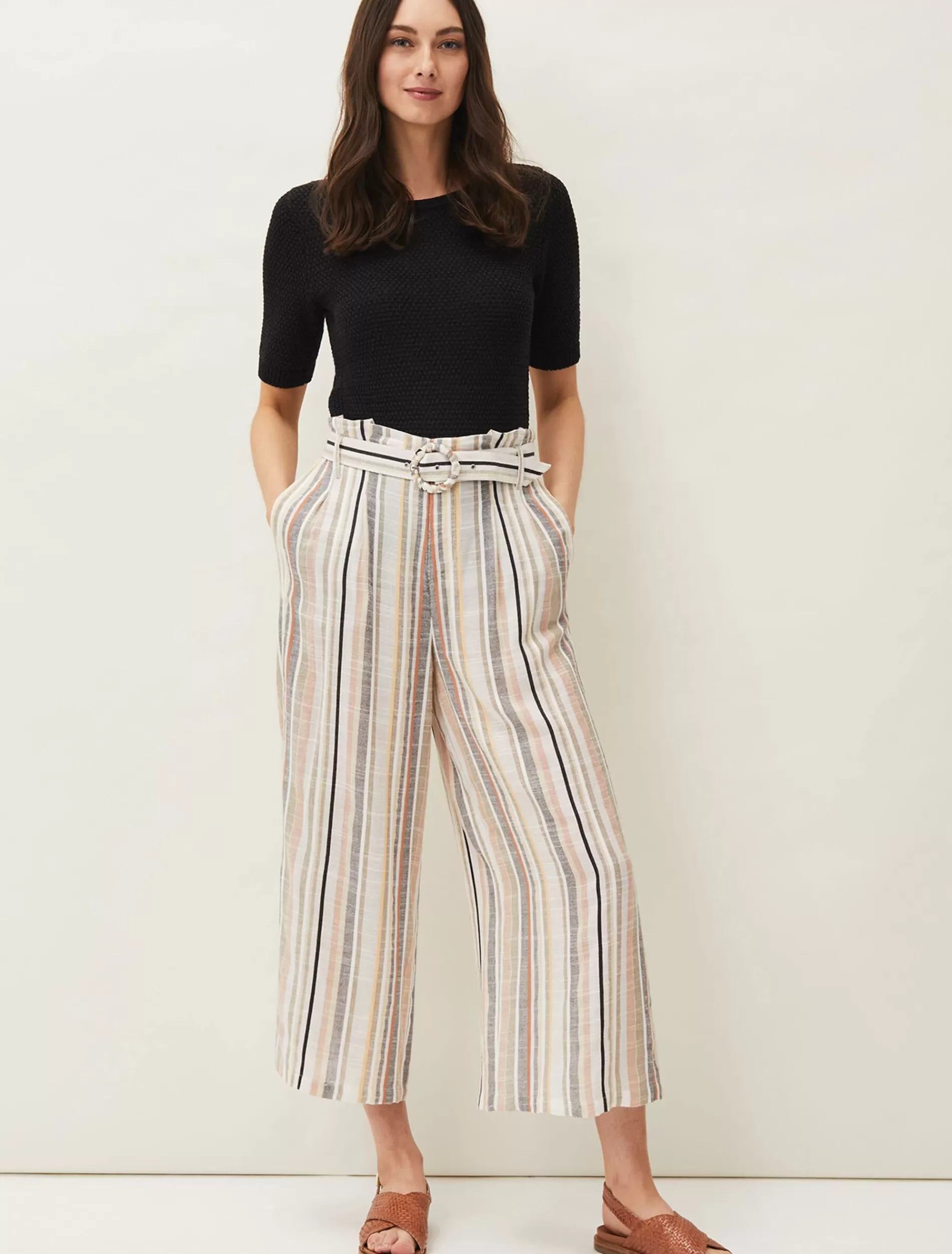 Phase Eight Laurie Stripe Culottes Neutral New
