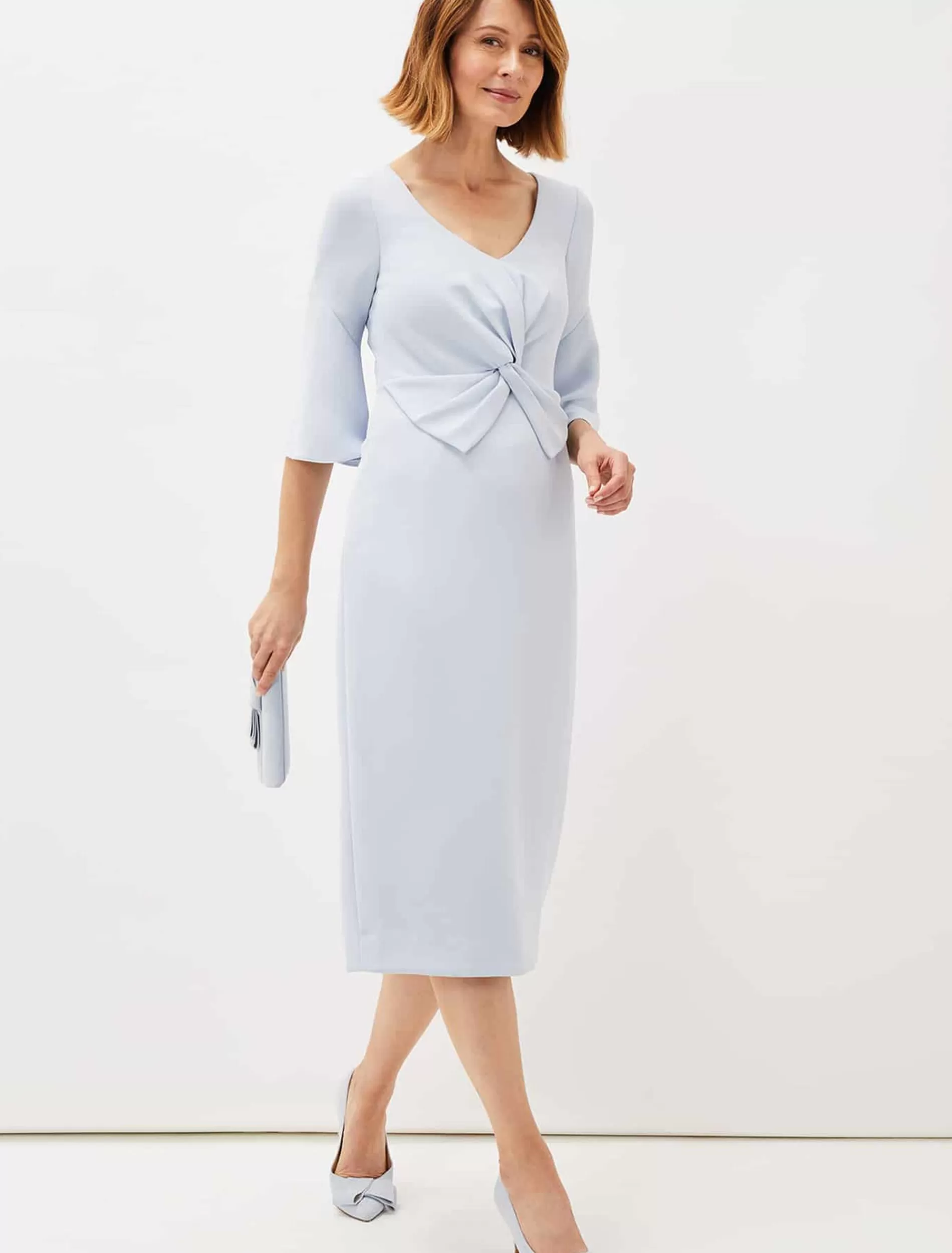 Phase Eight Layla Bow Detail Fitted Dress Sky Blue Clearance