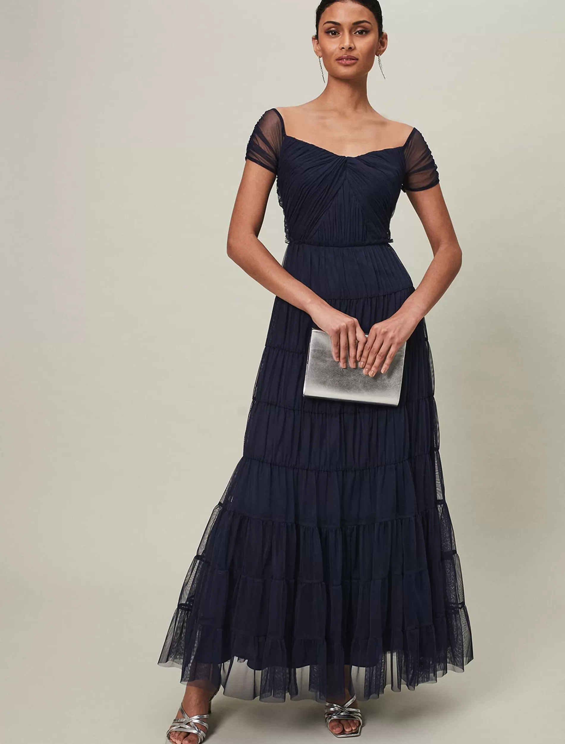 Phase Eight Layla Tulle Tiered Maxi Dress Navy Discount