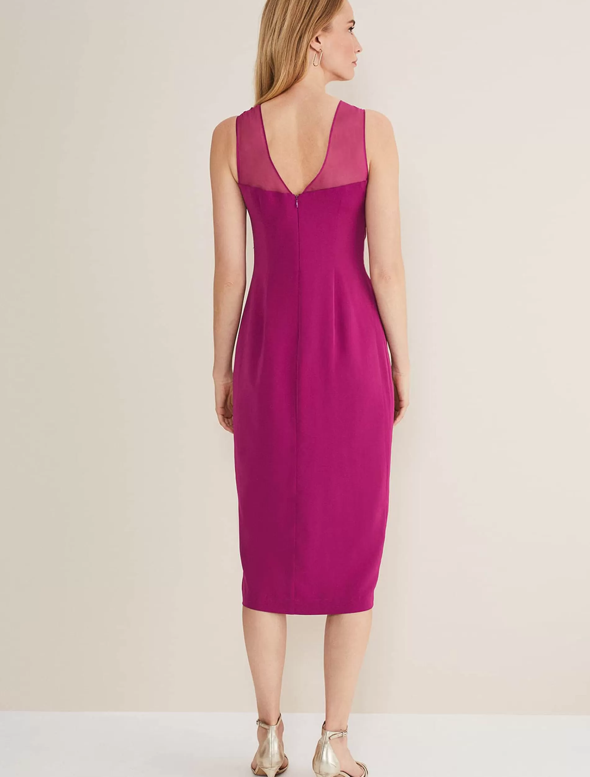 Phase Eight Leah Ruched Midi Dress Magenta Cheap