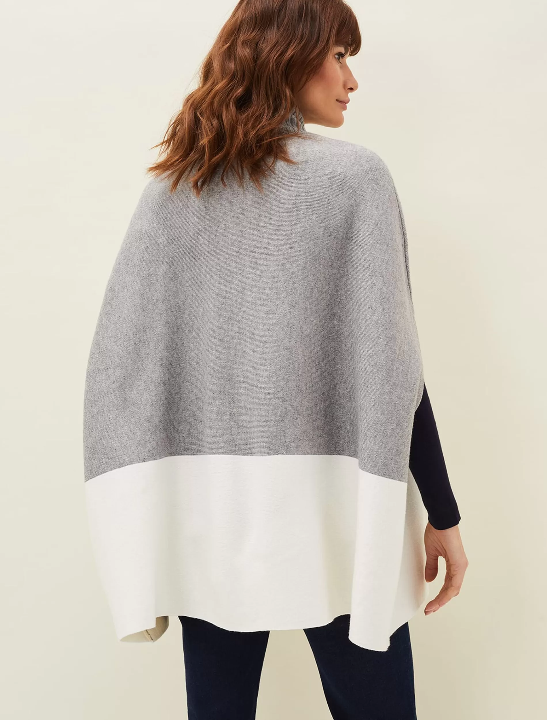 Phase Eight Leaha Colourblock Double Ended Zip Cape Ivory/Grey Best
