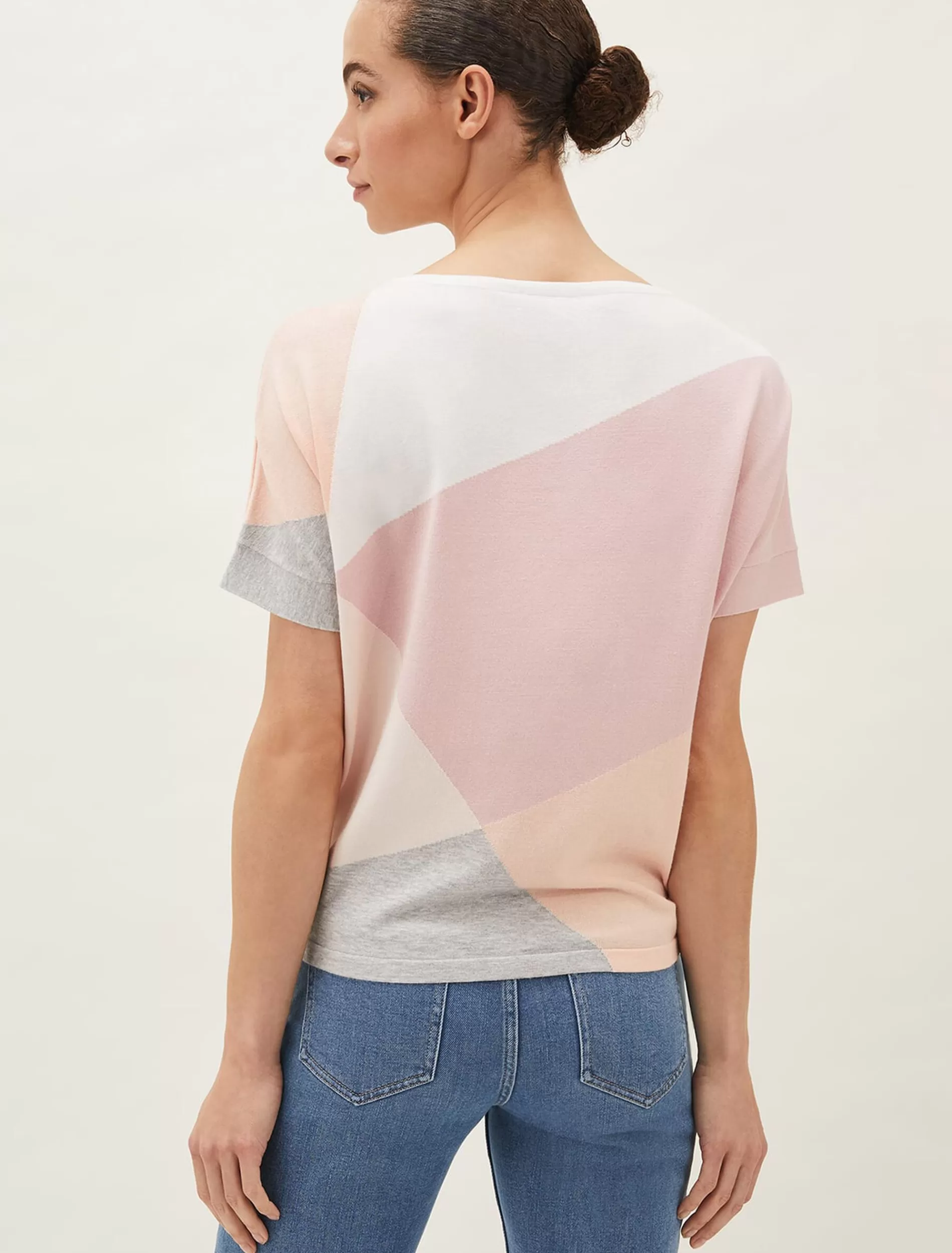 Phase Eight Leana Colourblock Fine Knit Jumper Pink Multi New
