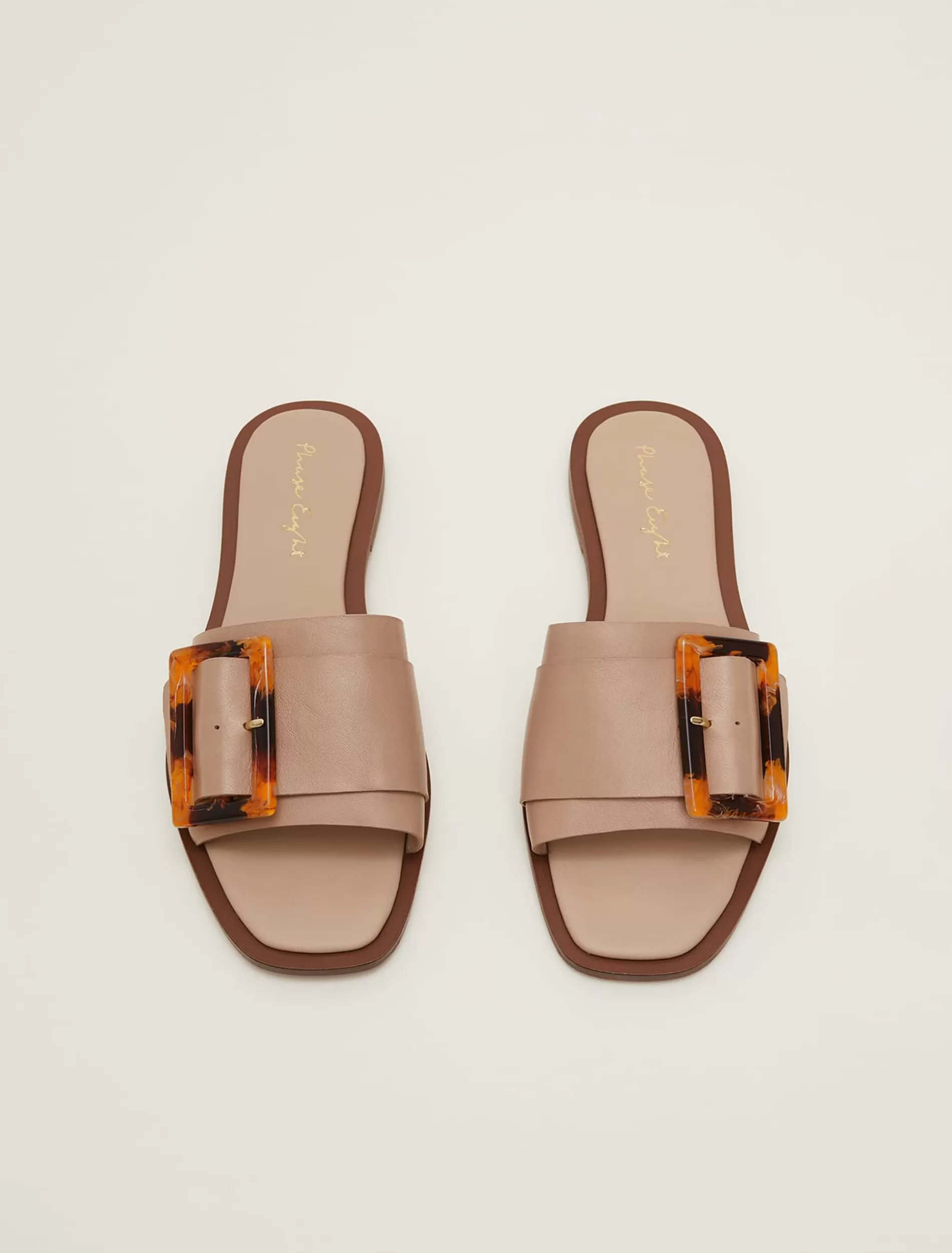 Phase Eight Leather Buckle Flat Sandals Neutral Sale