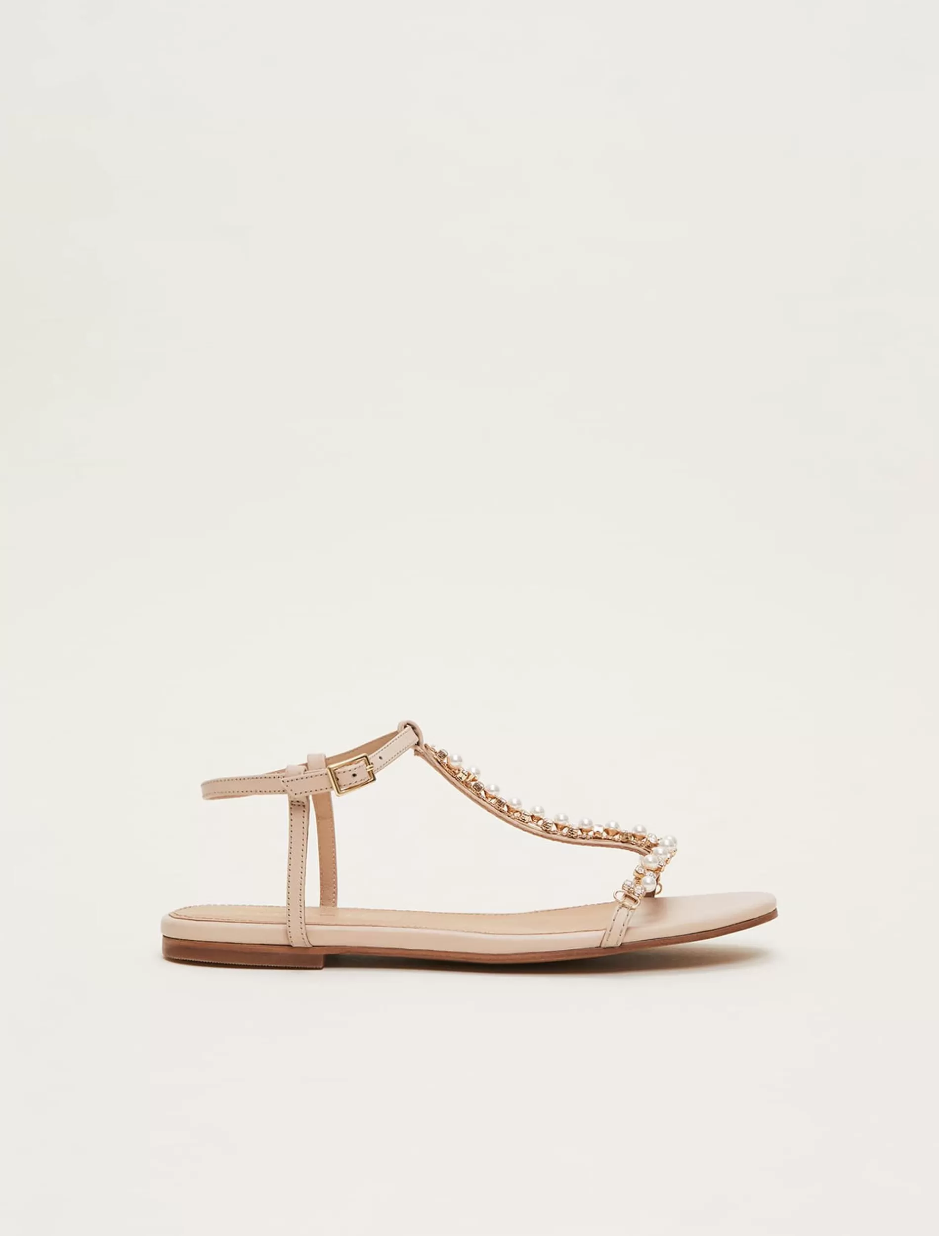 Phase Eight Leather Jewel Trim Flat Sandal Neutral Discount
