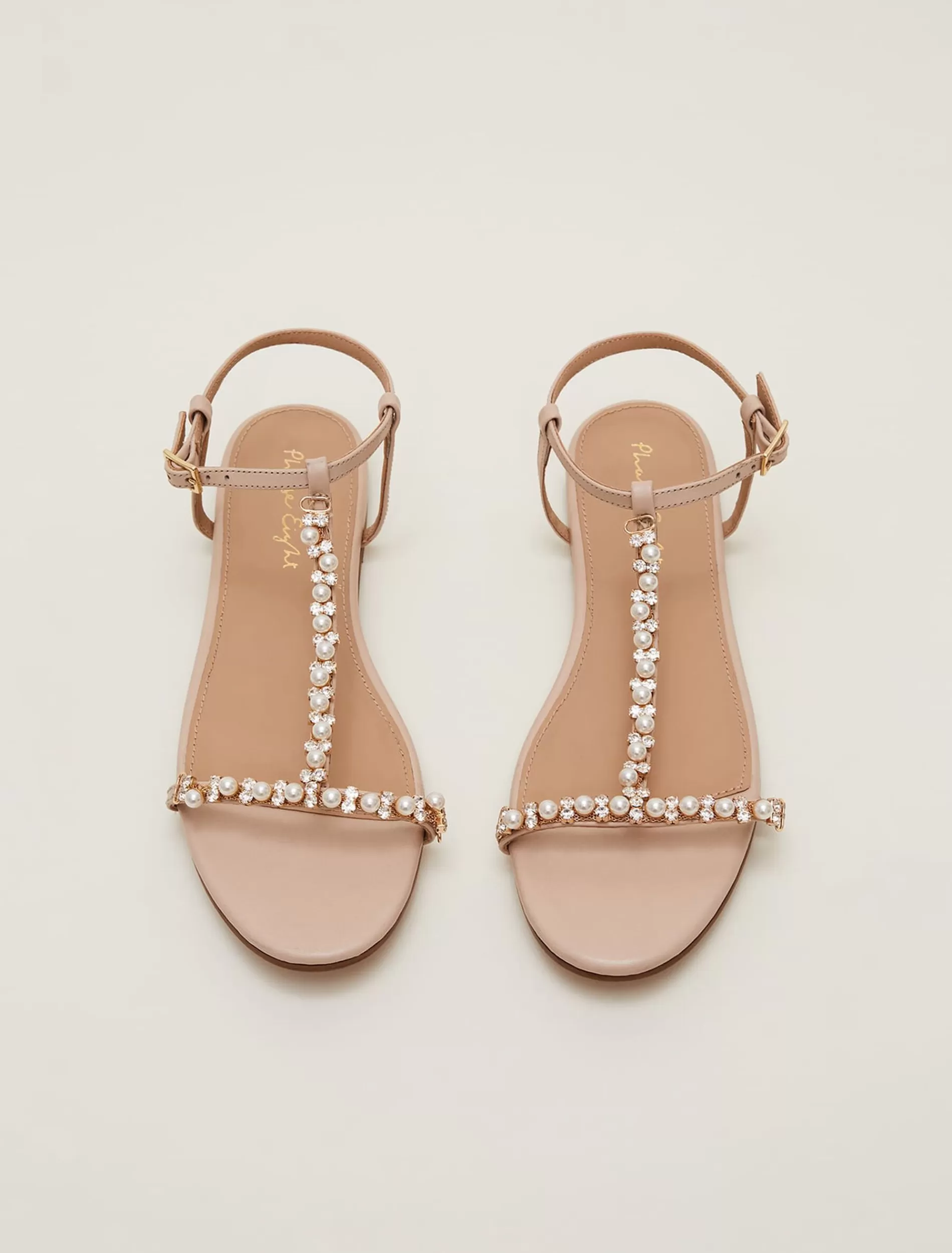 Phase Eight Leather Jewel Trim Flat Sandal Neutral Discount