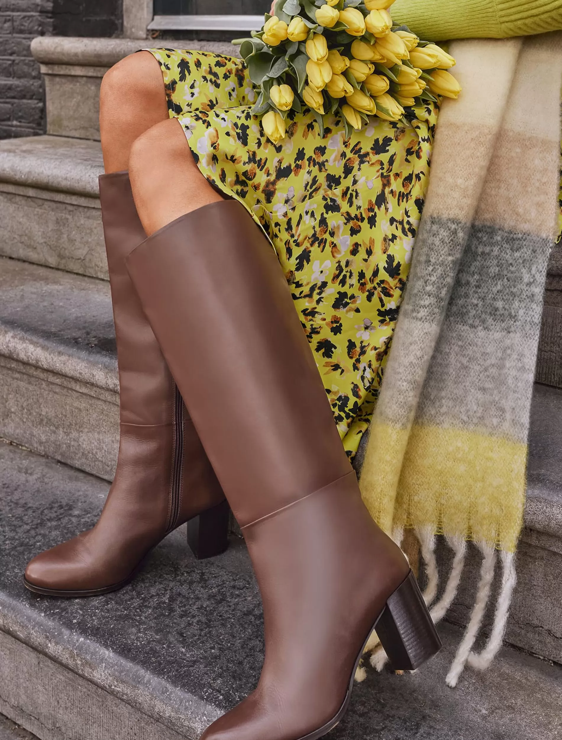 Phase Eight Leather Knee High Boots Chocolate Fashion