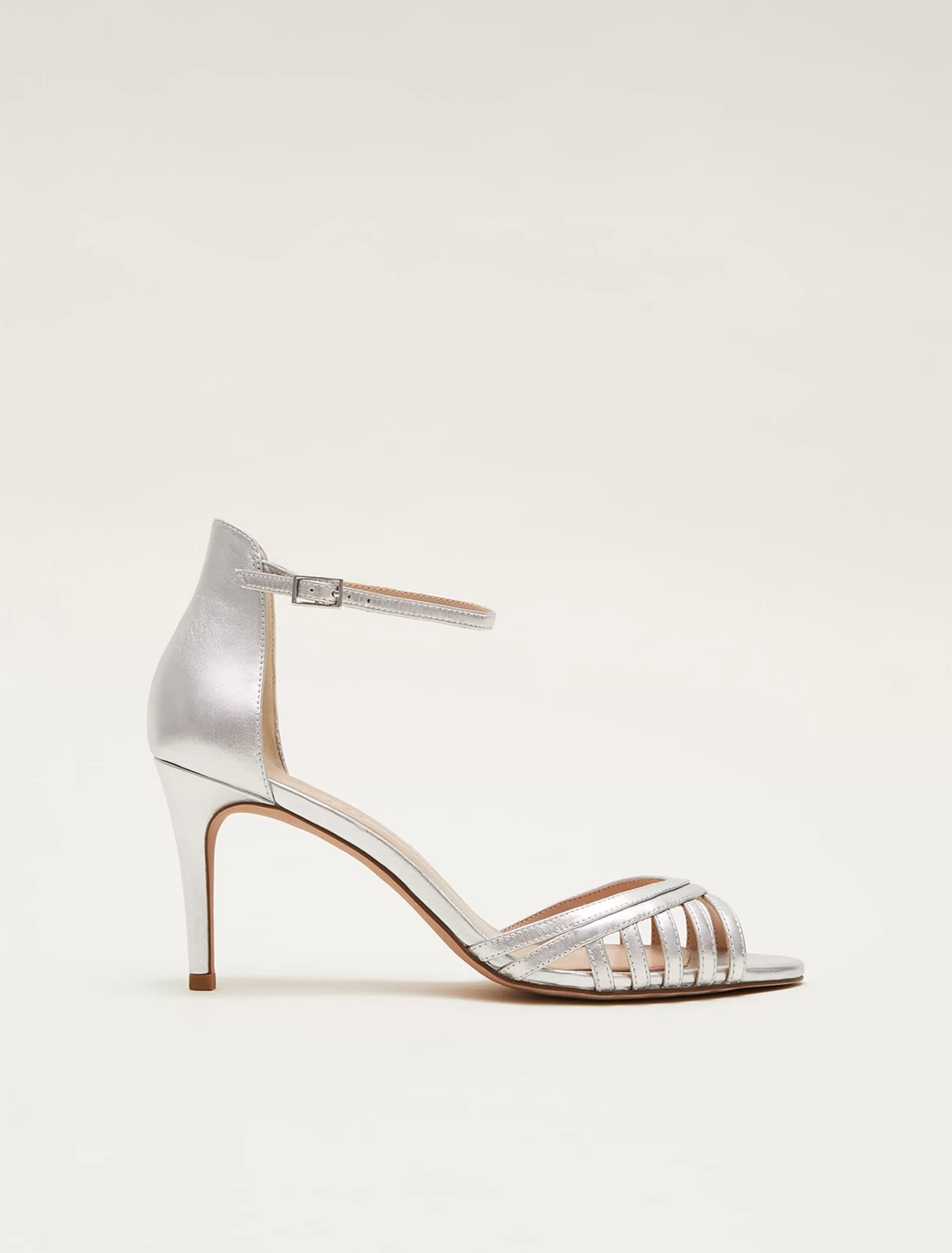 Phase Eight Leather Open Toe Heels Silver Outlet