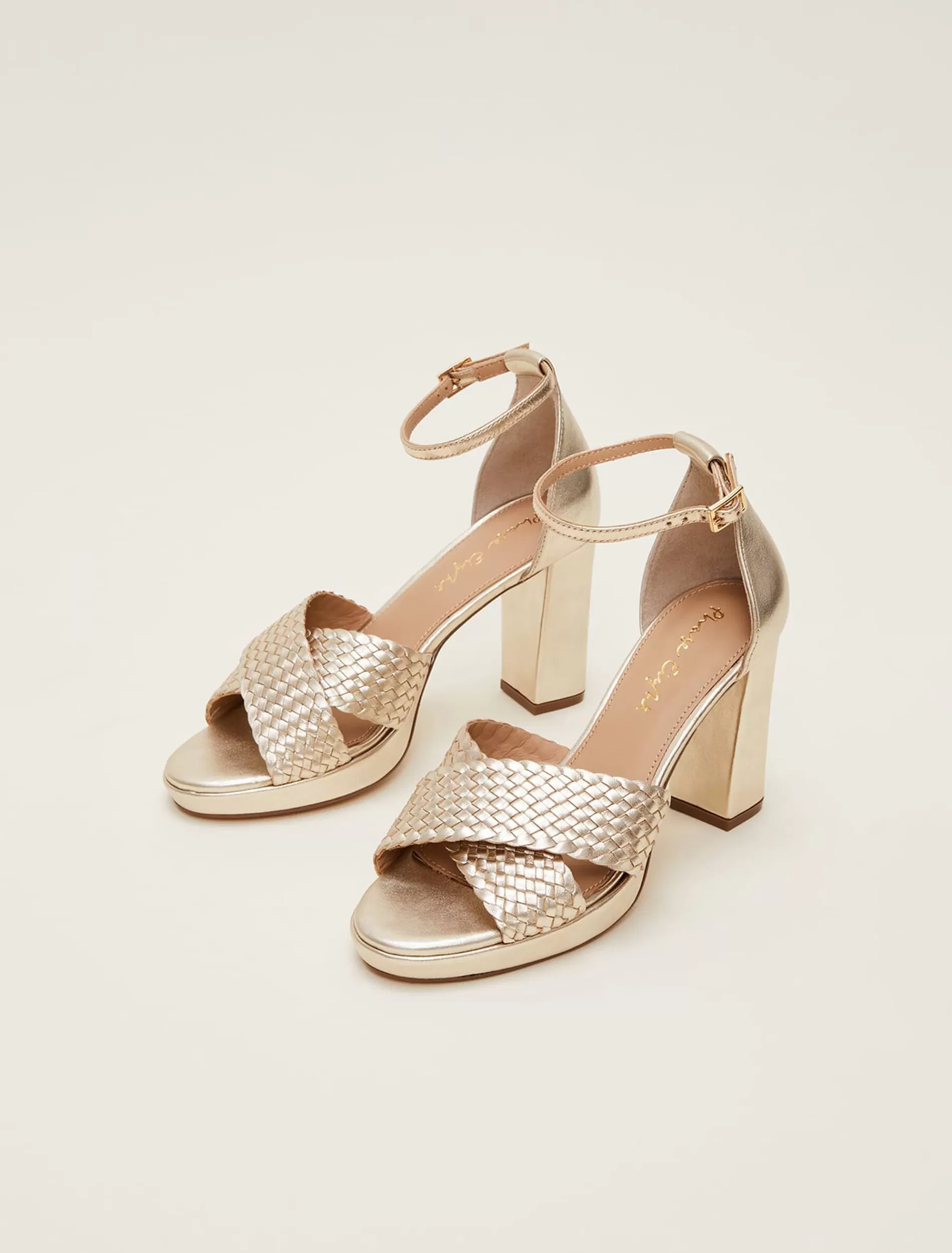 Phase Eight Leather Open Toe Heels Gold Store