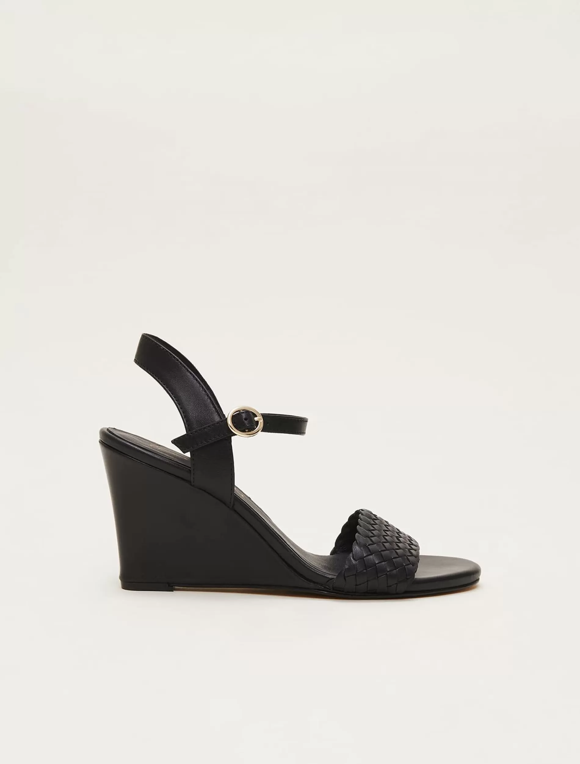 Phase Eight Leather Plait Strap Shoes Black New