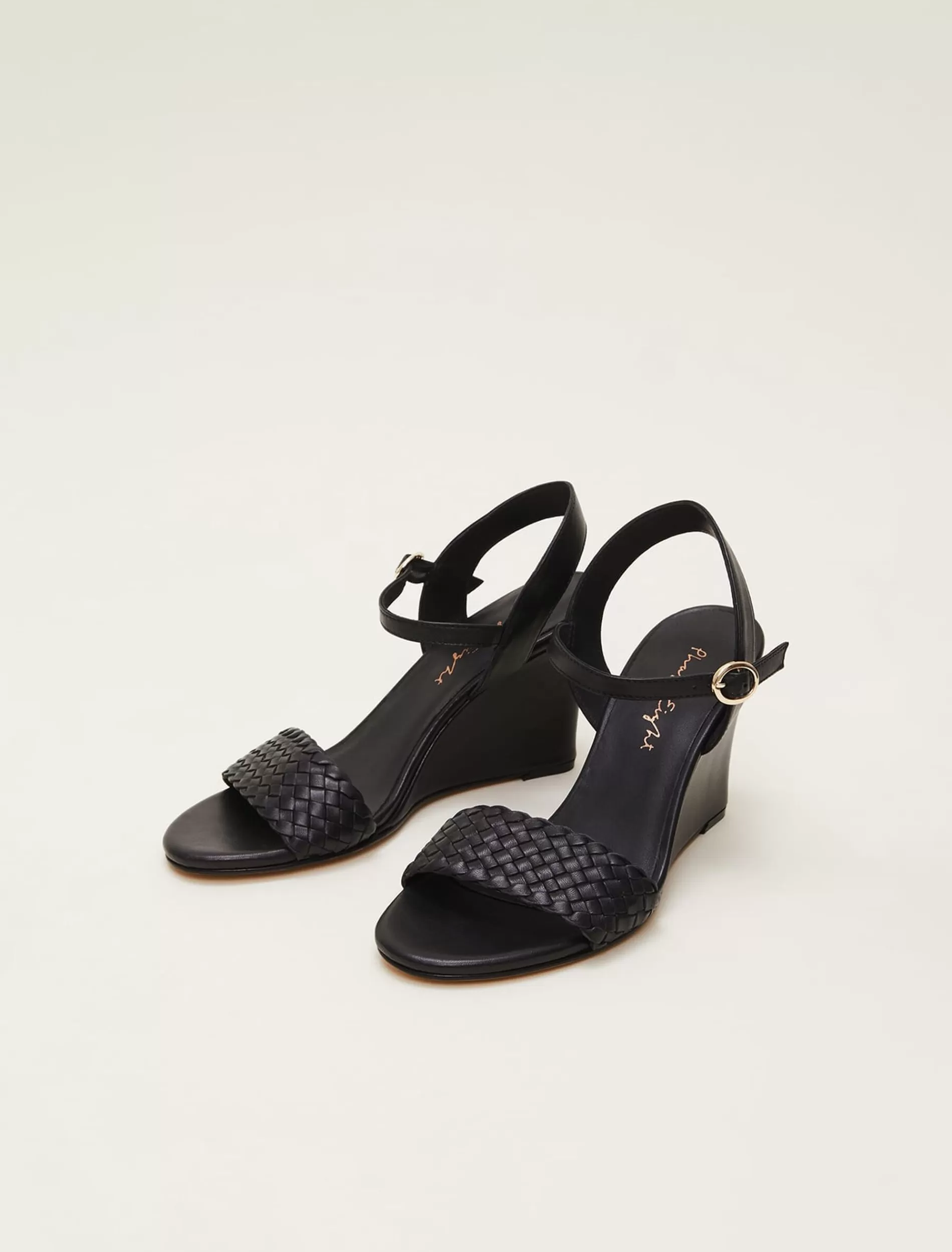 Phase Eight Leather Plait Strap Shoes Black New