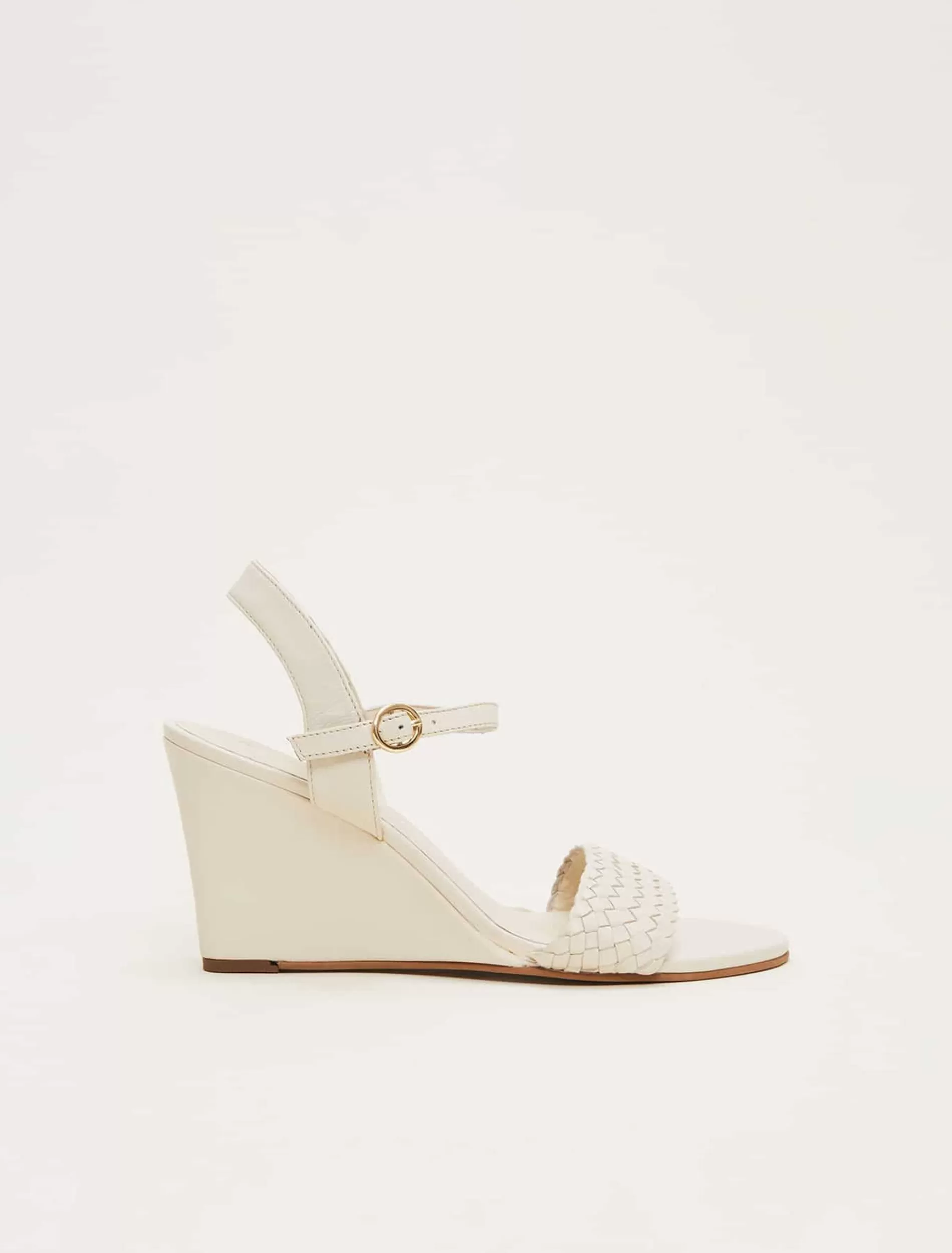 Phase Eight Leather Plait Strap Wedge Shoe Ivory Cheap