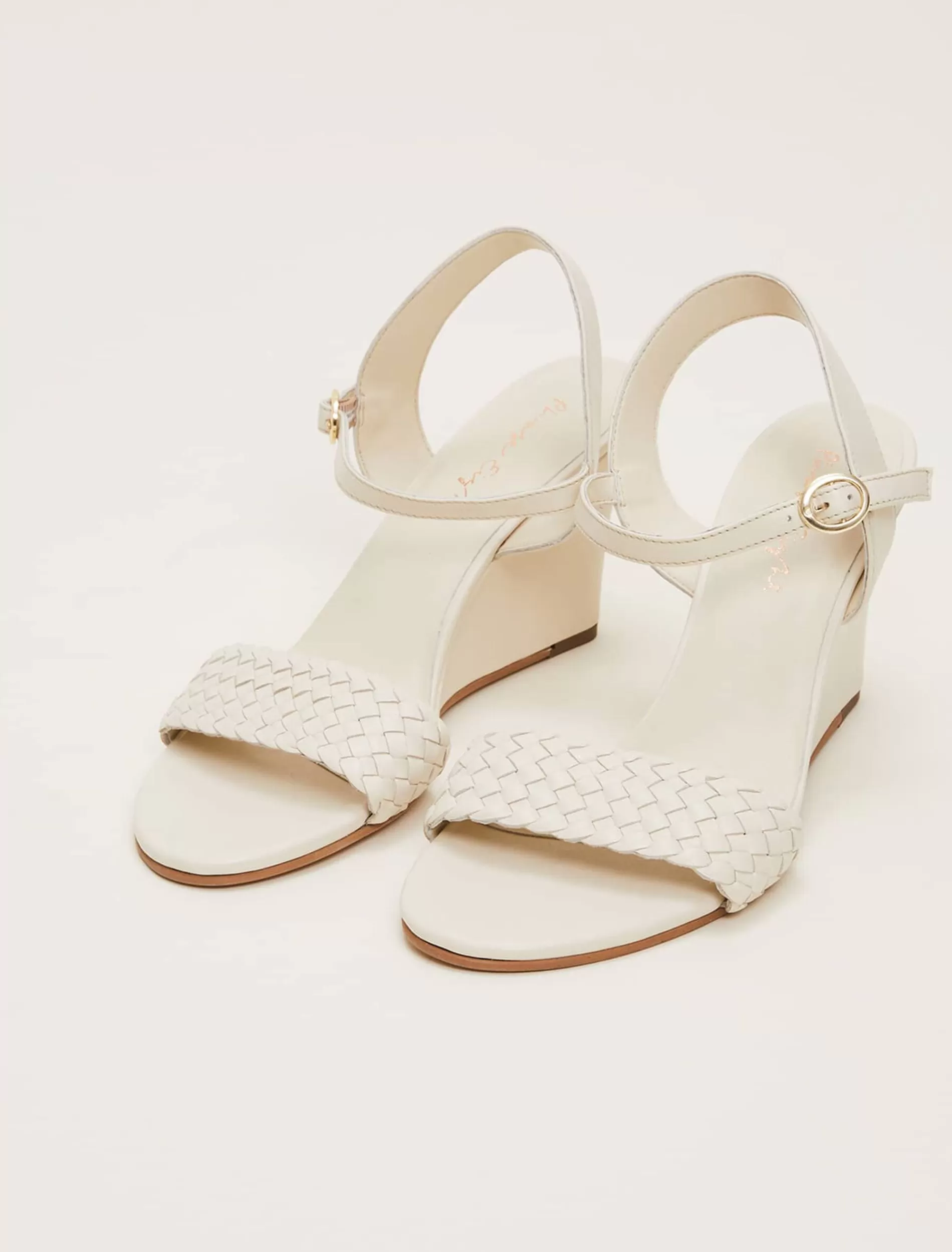 Phase Eight Leather Plait Strap Wedge Shoe Ivory Cheap